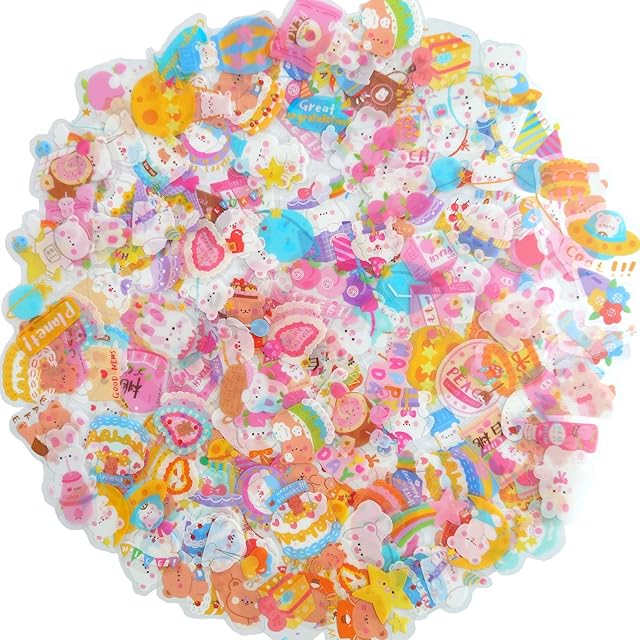 Kawaii Mini Animal Scrapbook Stickers,160PC PET Transparent DIY Decorative Stickers,Resin Mold Filled Decorative Stickers,4 Packs Cute Animal Themes Stickers for Scrapbooking,DIY Crafts, Laptops