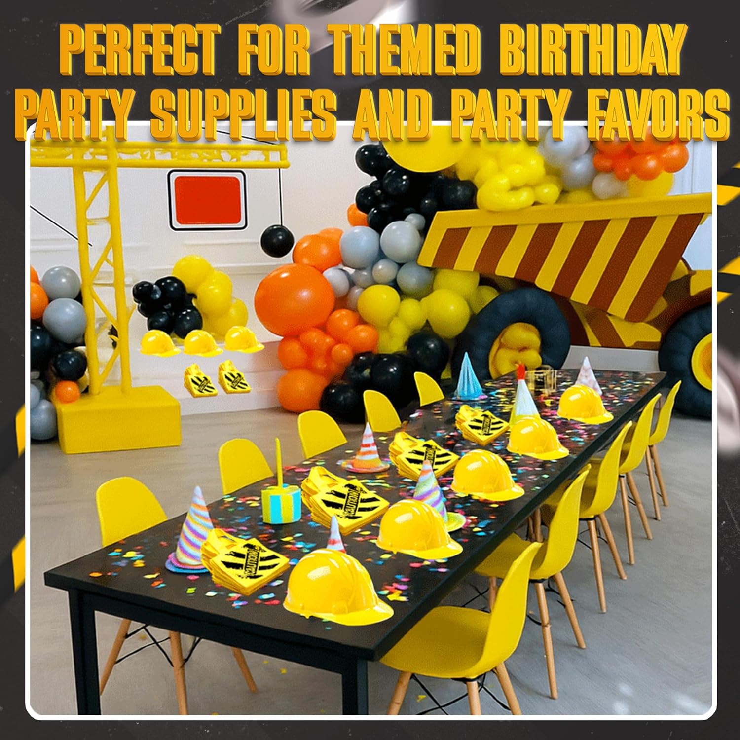 Bedwina Construction Themed Party Supplies - (24 Pack) Construction Party Favors Hat & Mini Tote Bag Supplies - (12) Yellow Construction Hats for Kids & (12) Construction Goodie Bags