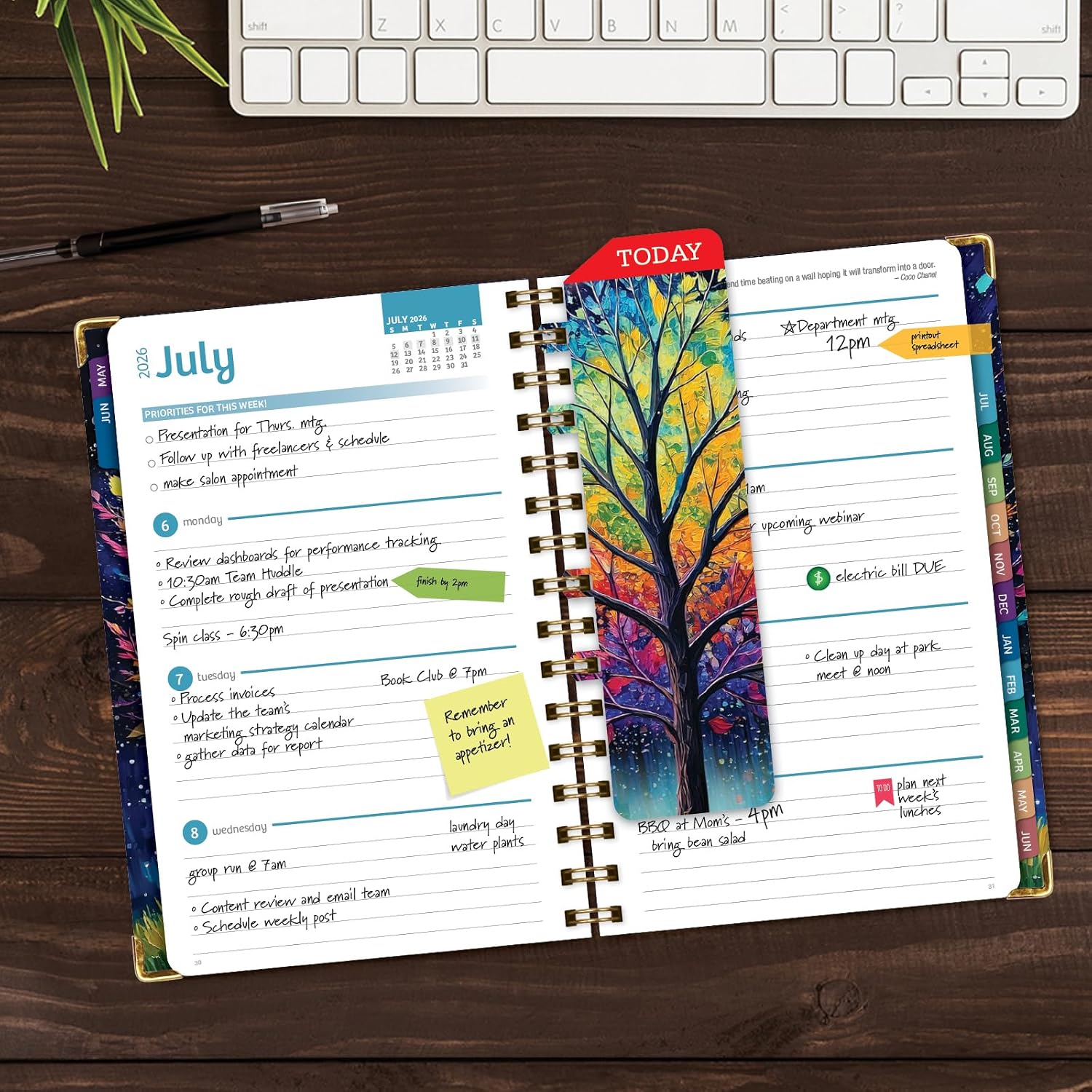 HARDCOVER Academic Year 2026-2027 Planner: 14 Months (May 2026 Through June 2027) 5.5"x 8" Daily Weekly Monthly Planner Yearly Agenda. Bookmark, Pocket Folder and Sticky Note Set (Black Tree Seasons) image 2