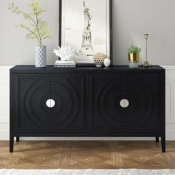 VilroCaz Retro Style 60 L Sideboard Accent Storage Cabinet, Wood Console Table Sofa Table with 4 Doors, Entryway Serving Cabinet for Entrance Dinning Room Living Room