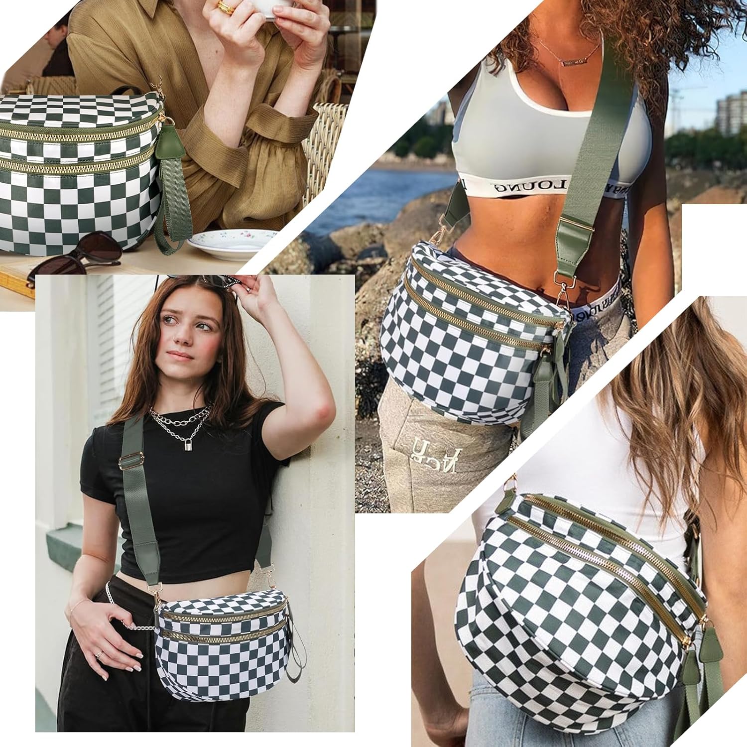 Crossbody Bum Bags for Women Checkered Purse Spacious Sling Bag Fanny Pack with Adjustable Strap - Image 2