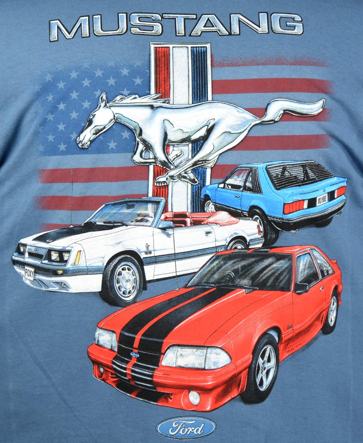 Joe Blow Ford Vintage Fox Body Mustang Flag T-Shirt-XXXL