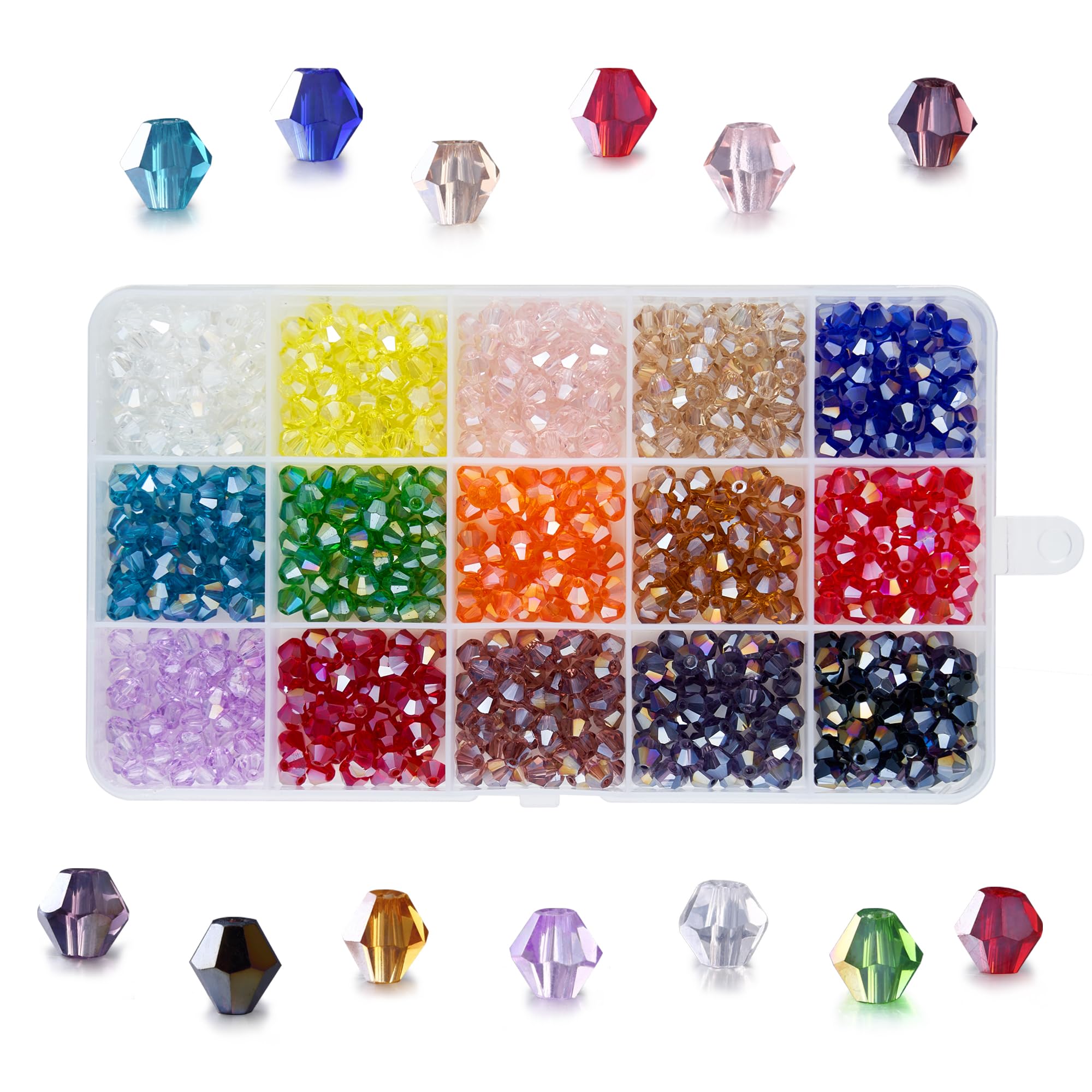 6mm Bicone Beads for Jewelry Making, Lucky Goddness 750 Pcs Glass Crystal Beading Kits for Bracelets Suncatcher Crafts