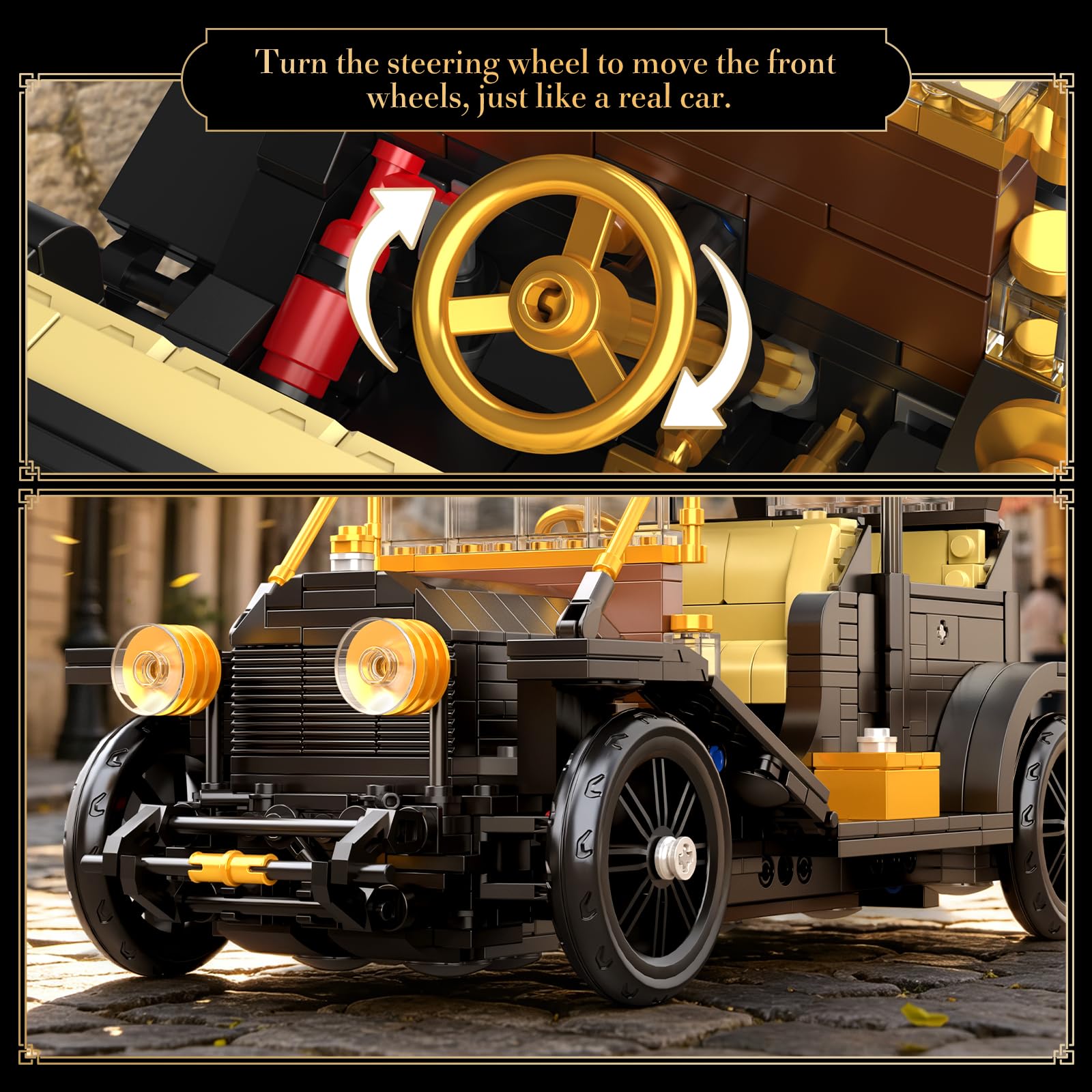 Mould King 10261 Retro Auto Bausatz 9in1, 1291 Teile, ab 14 Jahren | Oldtimer Klemmbausteine Set für Erwachsene, Retro Fahrzeug Modellbausatz als Sammlerfahrzeug, Deko und Geschenkidee