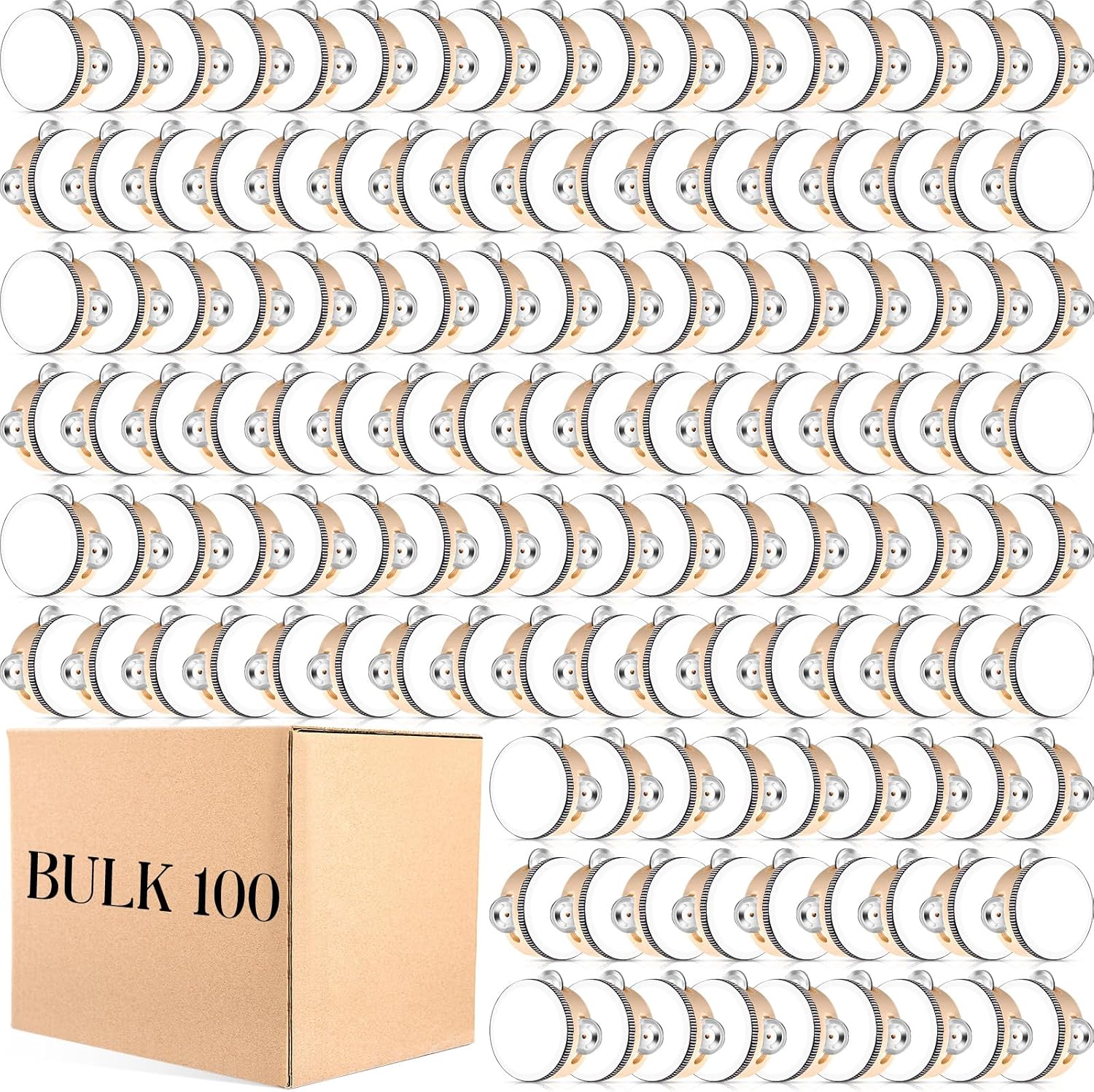 100 Pcs 4 Inch Wedding Tambourine Bulk Drum for Adults Hand Held Percussion Gift Wood Metal Jingles Musical Educational Drum Instrument for Church Wedding Party Favor