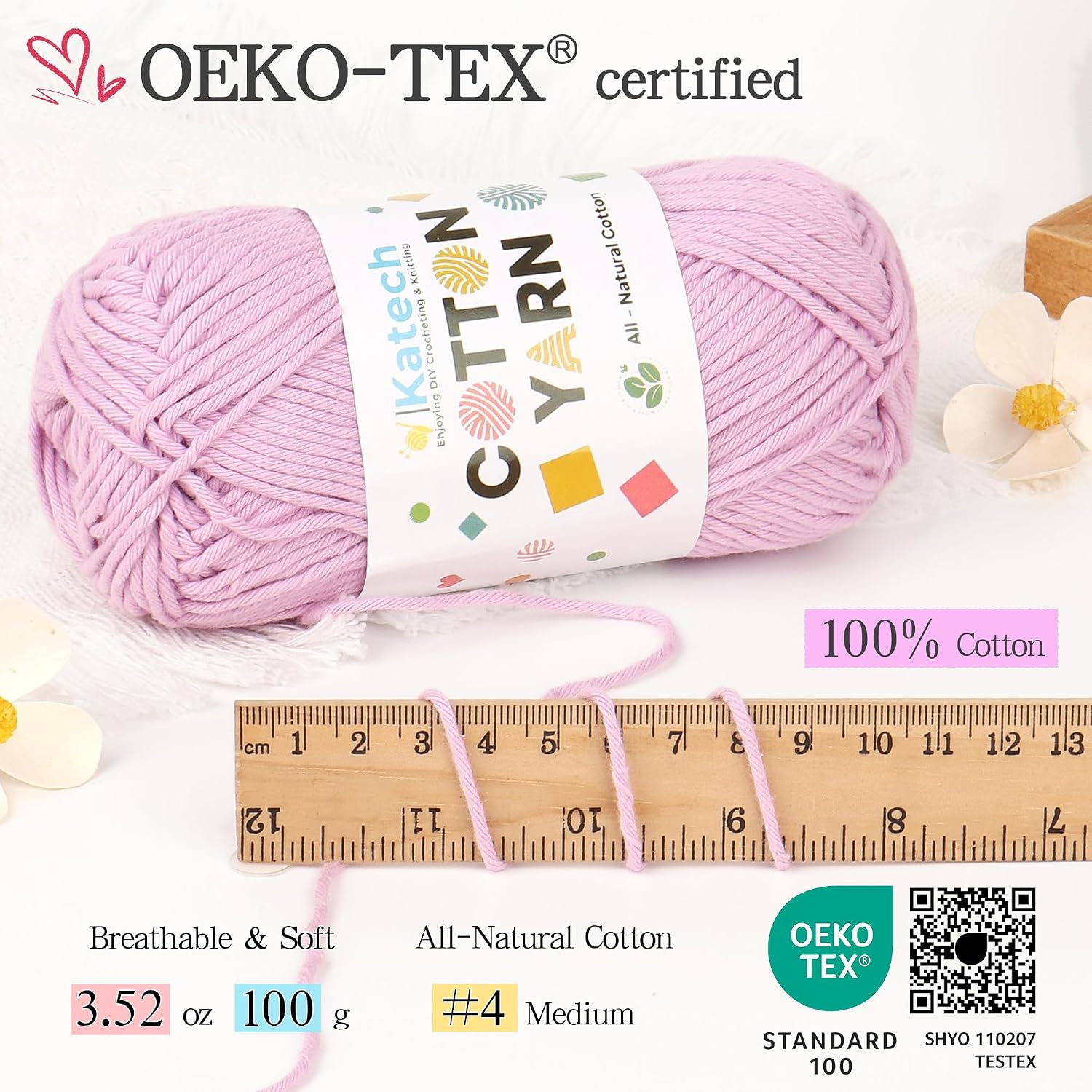  1OO% Cotton Yarn for Crocheting & Knitting-4 Pack of 100g/3.52 oz-4 Medium (Worsted) Cotton Crochet Yarn-Soft & Breathable-Ideal for Dishcloths, Baby Clothes, Potholders & Summer Projects(D) thumbnail