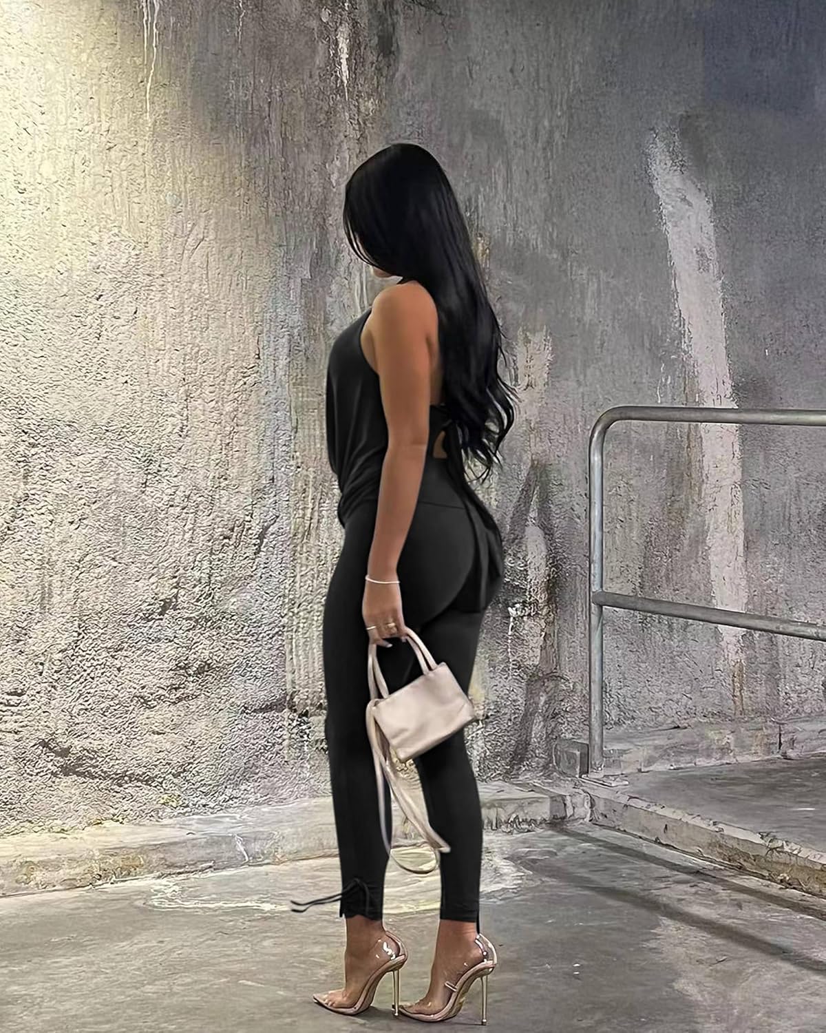 Doweha Women's Sexy Summer Two Piece Outfits Sleeveless Backless Deep V Neck Tank Tops And High Waisted Pants Matching Sets - Image 3