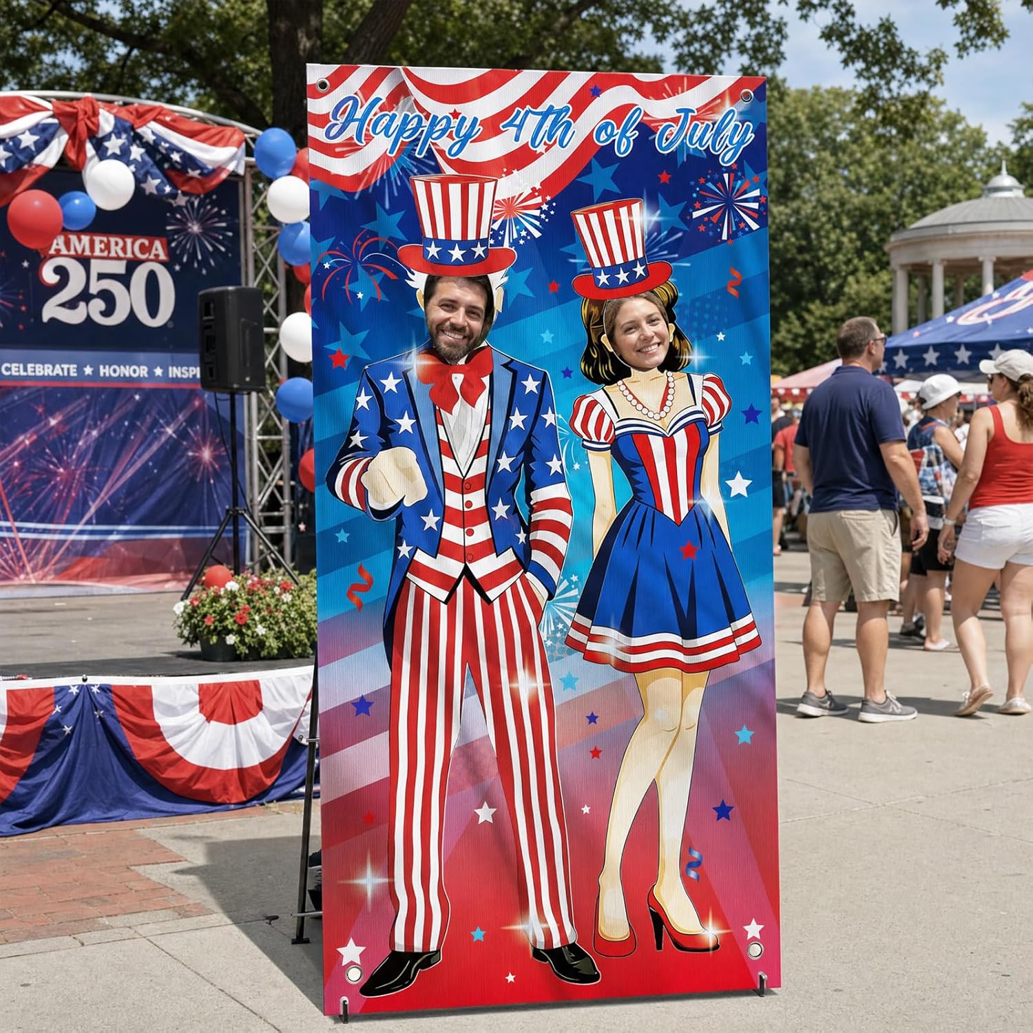 4th of July Banner, Fourth of July Independence Day Funny Photo Backdrop, Memorial Day Patriotic Photo Prop Banner for Party Decorations Booth Supplies 35x71 Inch