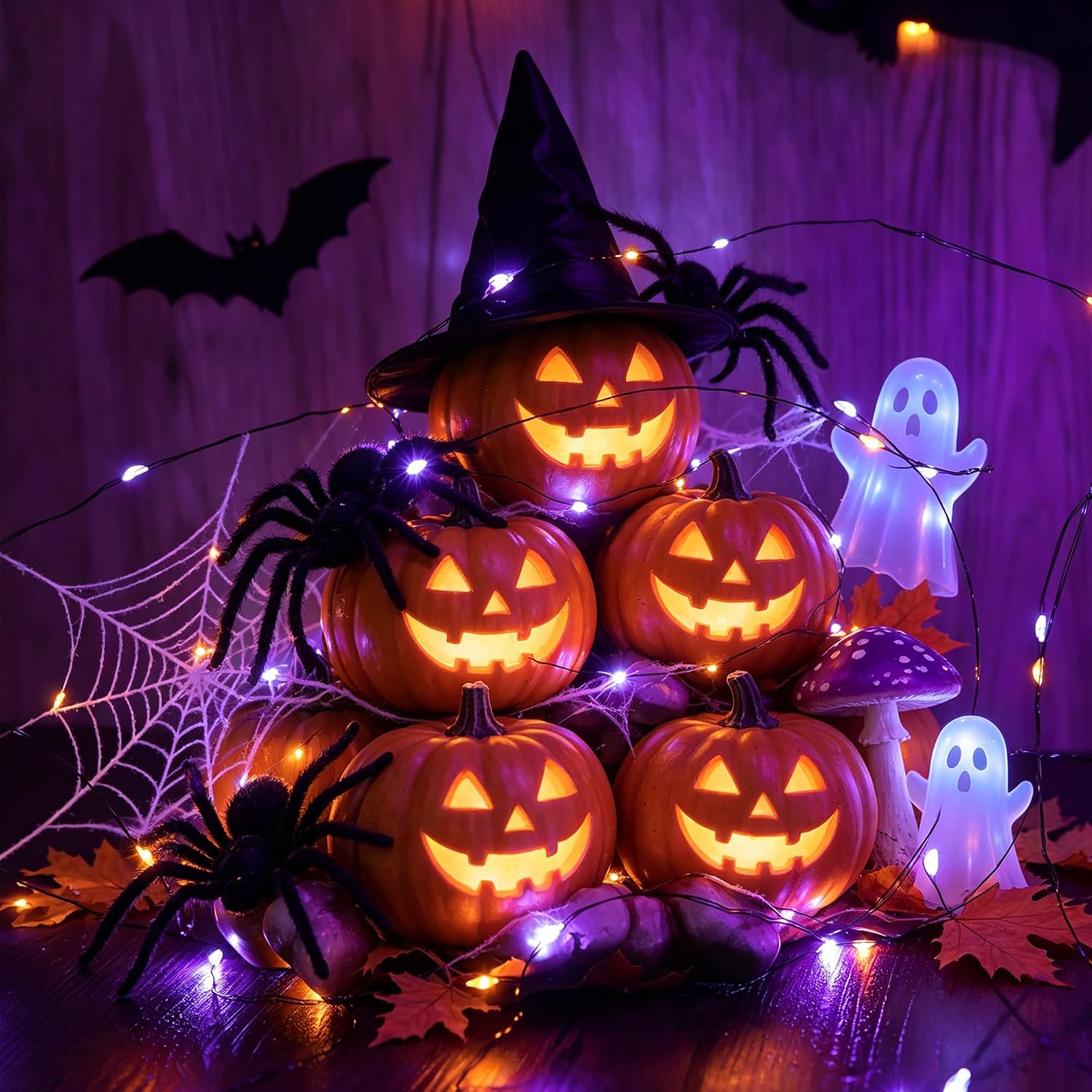 Orange Purple Halloween Lights - 2 Pack 16.4ft 50 LEDs Battery Fairy Light image 5
