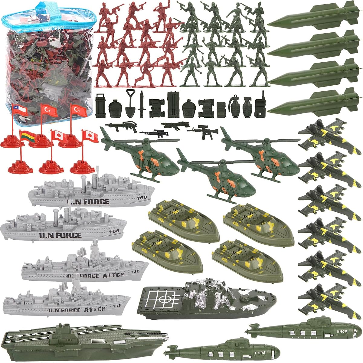 3 otters 360PCS Army Men Set, Military Action Figures with Aircraft Carrier | Includes Warships, Submarines, and Battle Accessories. for Boys, Kids 3+, Diorama Crafts, School Projects