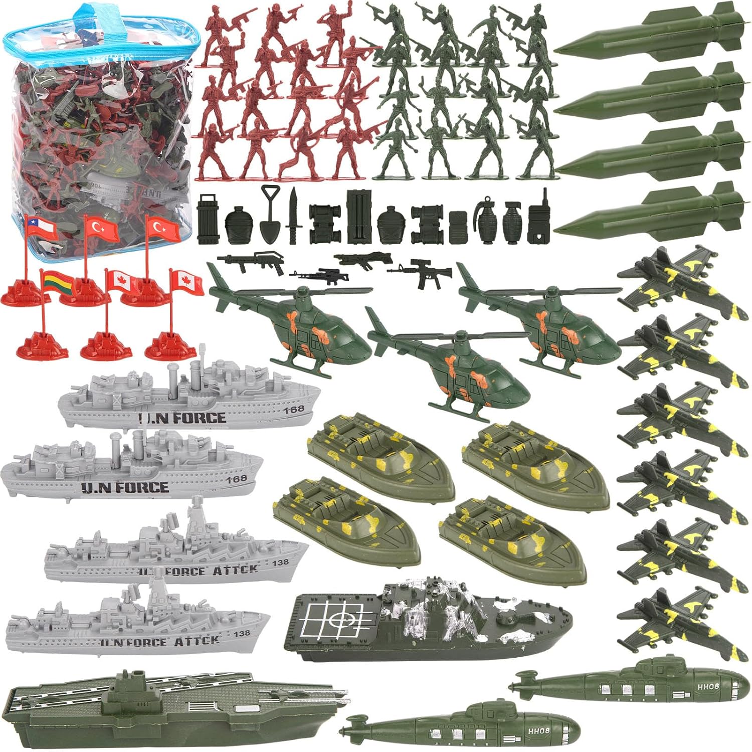 3 otters 360PCS Army Men Military Set, Army Men Toy Soldiers Plastic Military Figures Aircraft Carrier Warships Submarines and Other Accessories for Kids, for Toddler Kids Boys Ages 3+