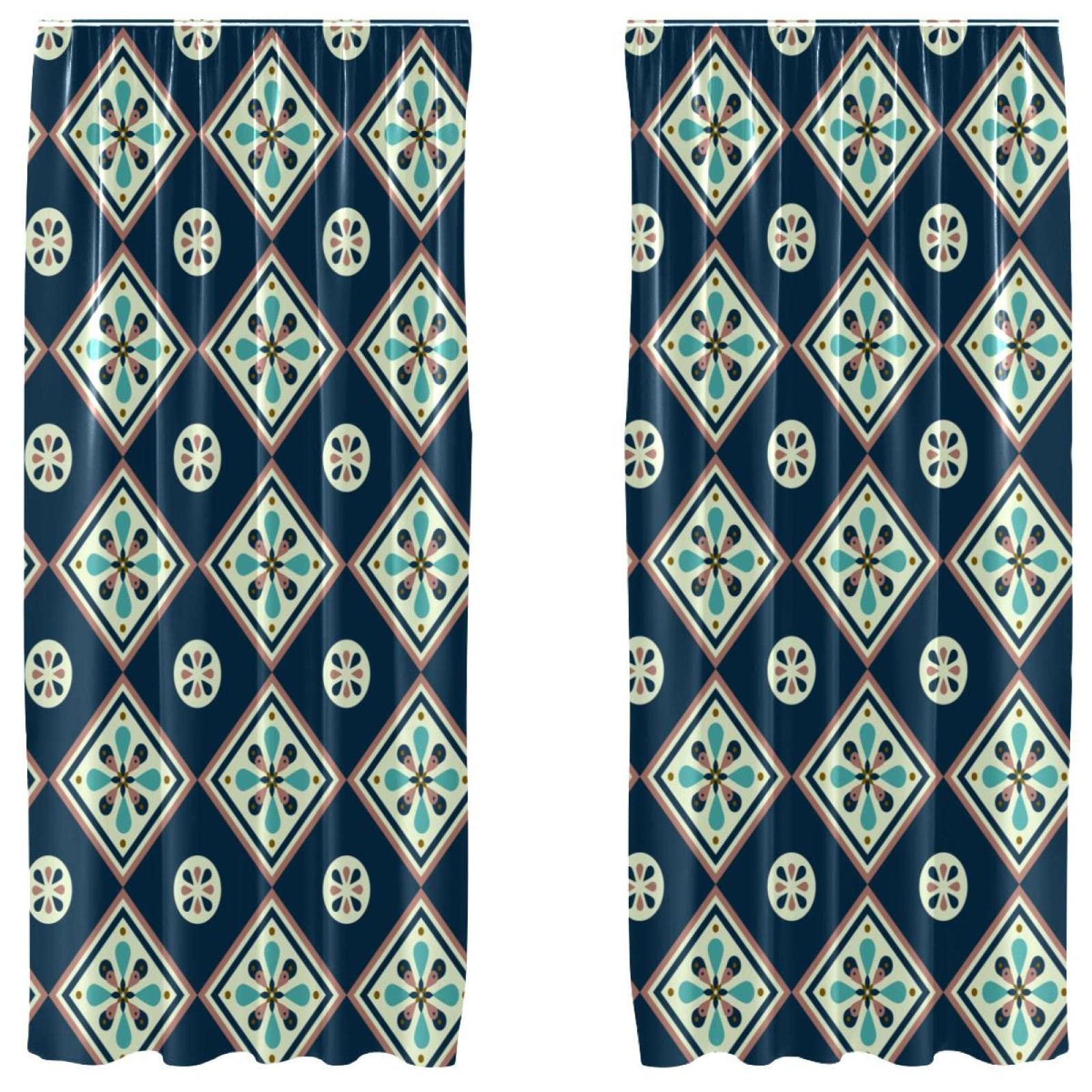 Cortinas para ventana de sala con caída de alta calidad y estampado de azulejos oscuros