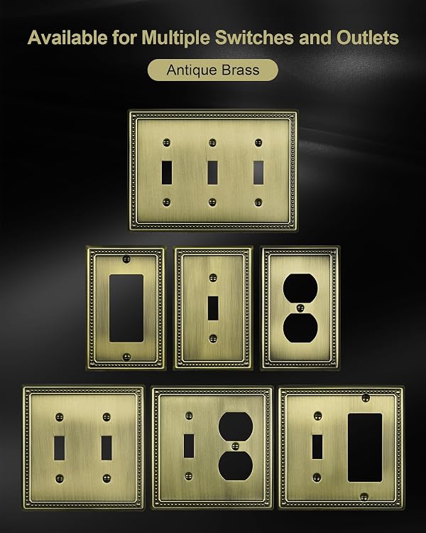 TREEWELL 6-Pack Duplex Outlet Cover Plate, Antique Brass Metal Wall Plates for Electrical Outlets, 1 Gang Receptacle Cover, Pearls Decorative Switch Plates and Outlet Covers by treewell - Image 7