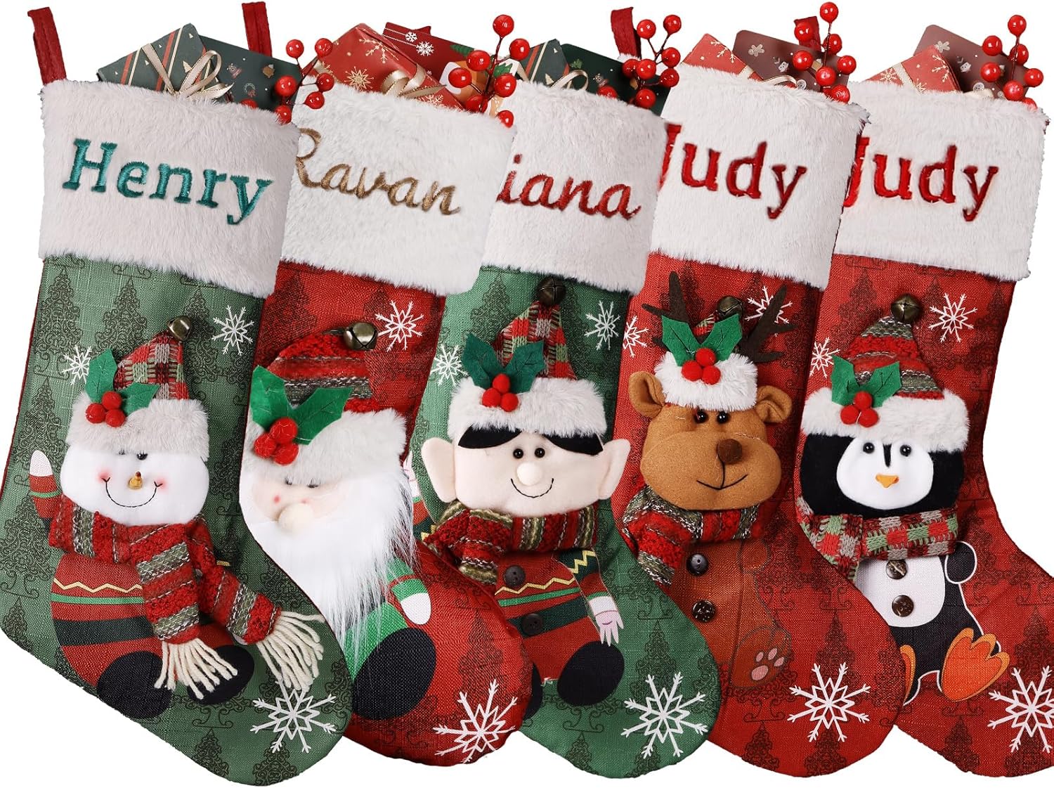 Bemaystar Personalized Christmas Stockings - 18.5'' Custom Christmas Stockings with Names, Embroidered Burlap Stockings Xmas Decor Gifts for Family Kids Holiday Party, 3-Pack Choose Any Styles