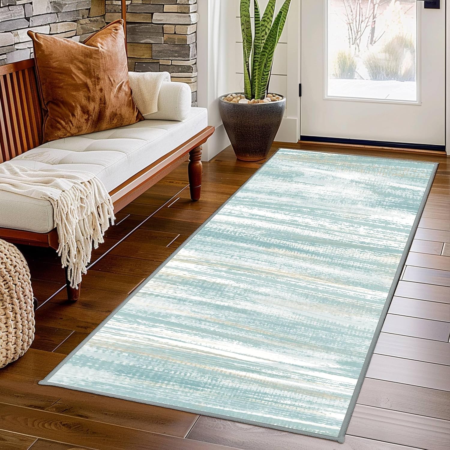 Bathroom Kitchen Runner Rug-2x6 Blue Modern Abstract Washable Hallway Rug, Non-Slip Indoor Outdoor Rug for Bedroom, Laundry Room, Entryway,Home Decor