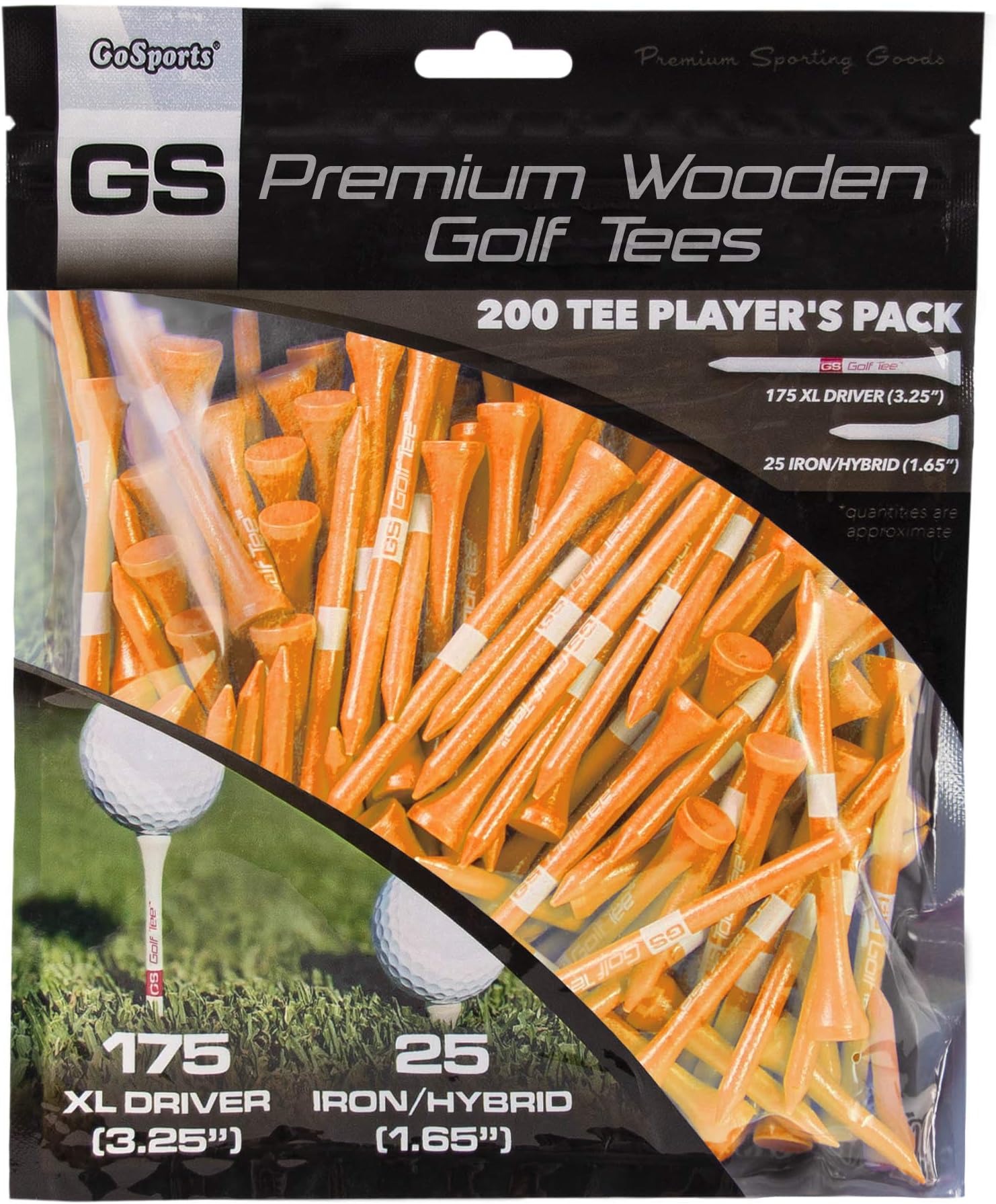 GoSports 3.25" XL Premium Wooden Golf Tees - 200 XL Tees for Players and Iron/Hybrid Tees Choose Your Colour