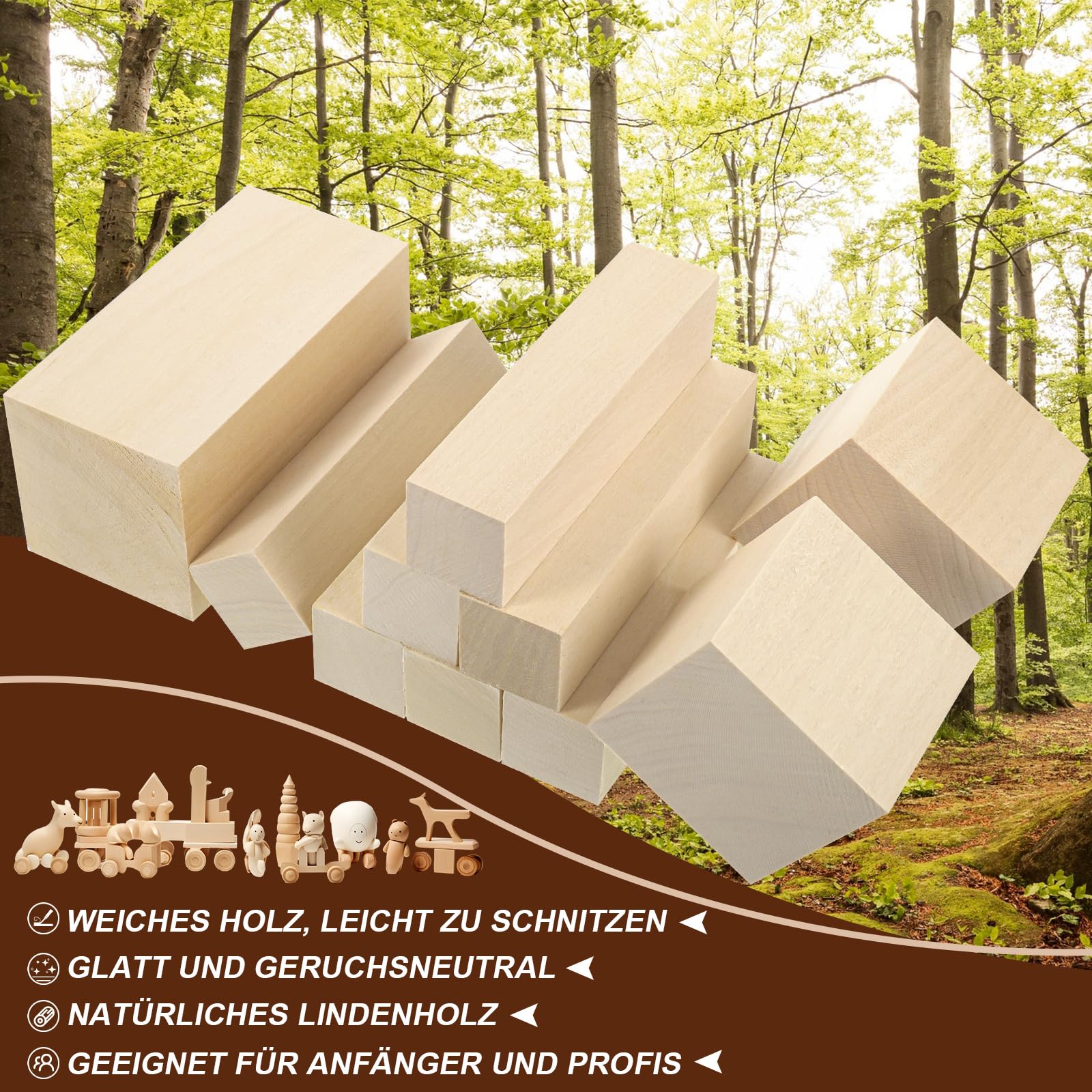 24 Stück Schnitzholz Linde, 3 Größen Lindenholz zum Schnitzen Schnitzblöcke Holzschnitzset für Kinder und Erwachsene DIY Basteln