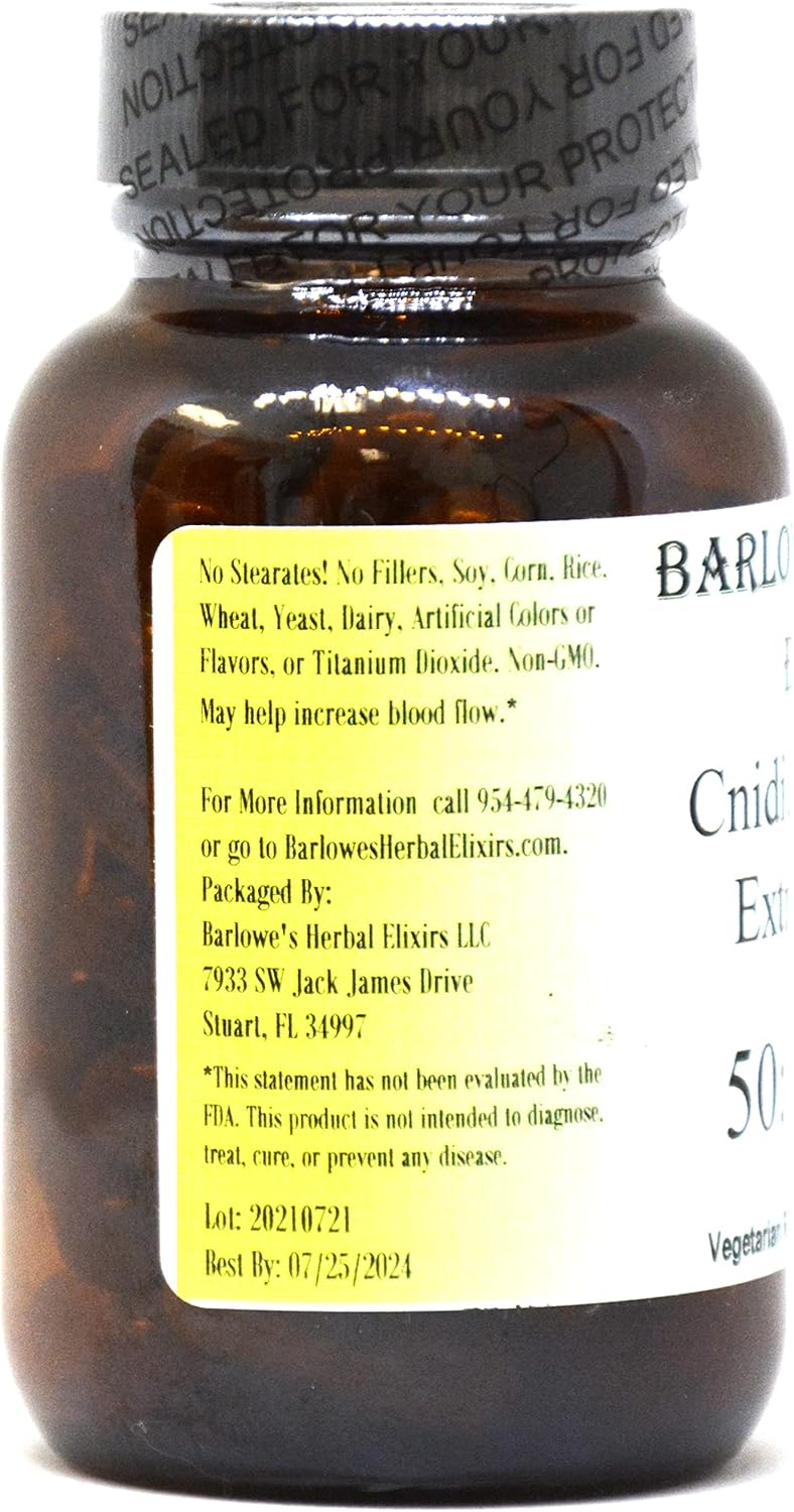 Barlowe's Herbal Elixirs Cnidium Monnieri Extract 50:1-60 500mg VegiCaps - Stearate Free, Bottled in Glass!