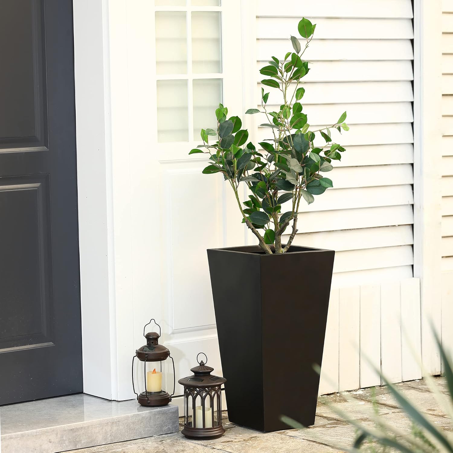 LuxenHome Tall Planters for Indoor Plants, Tapered Black Planters for Outdoor Plants, 18.5" Plant Pots Outdoor/Indoor, Large Flower Planter Pot, Rectangular Planter Garden Pots, Macetas para Plantas