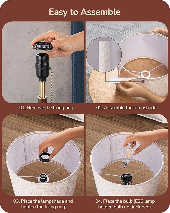 Lámpara de Mesa EDISHINE Estilo Mid Century, Interruptor de Cadena, Madera y Metal miniatura 5