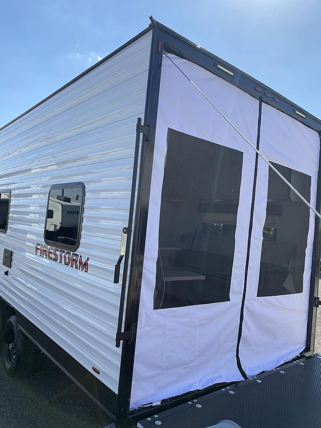 Dune Sport Toy Hauler Ramp Door Screen Wall Fits Ramp Doors Up to 90 inch Tall, White Canvas With Black Screen