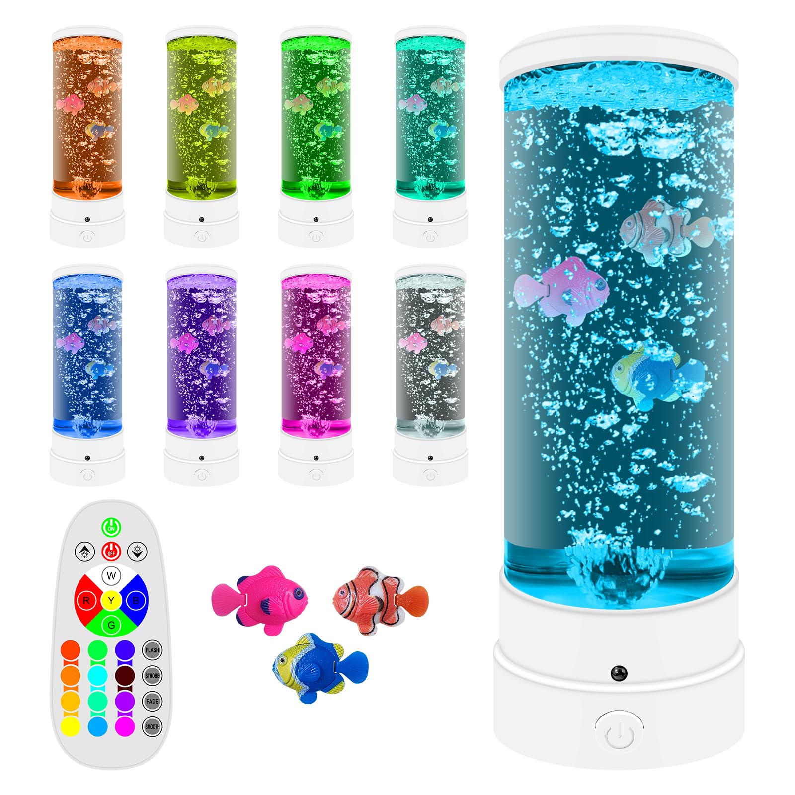 Lámpara de Lava de Colores pez Artificial con Control Remoto, Acuario Tanque de pez Luz Sensorial Lámpara de Mesa USB Fantasia, 16 Colores Lámpara de Lava Peces para Niños