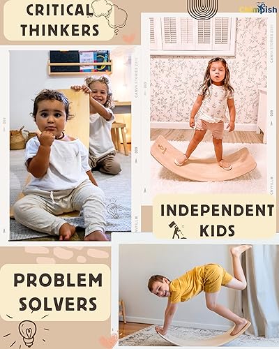 Miniatura 9 de Tabla de equilibrio de madera  Tabla de balanceo segura para los dedos de 37 pulgadas para niños pequeños, tabla de equilibrio de madera para niños