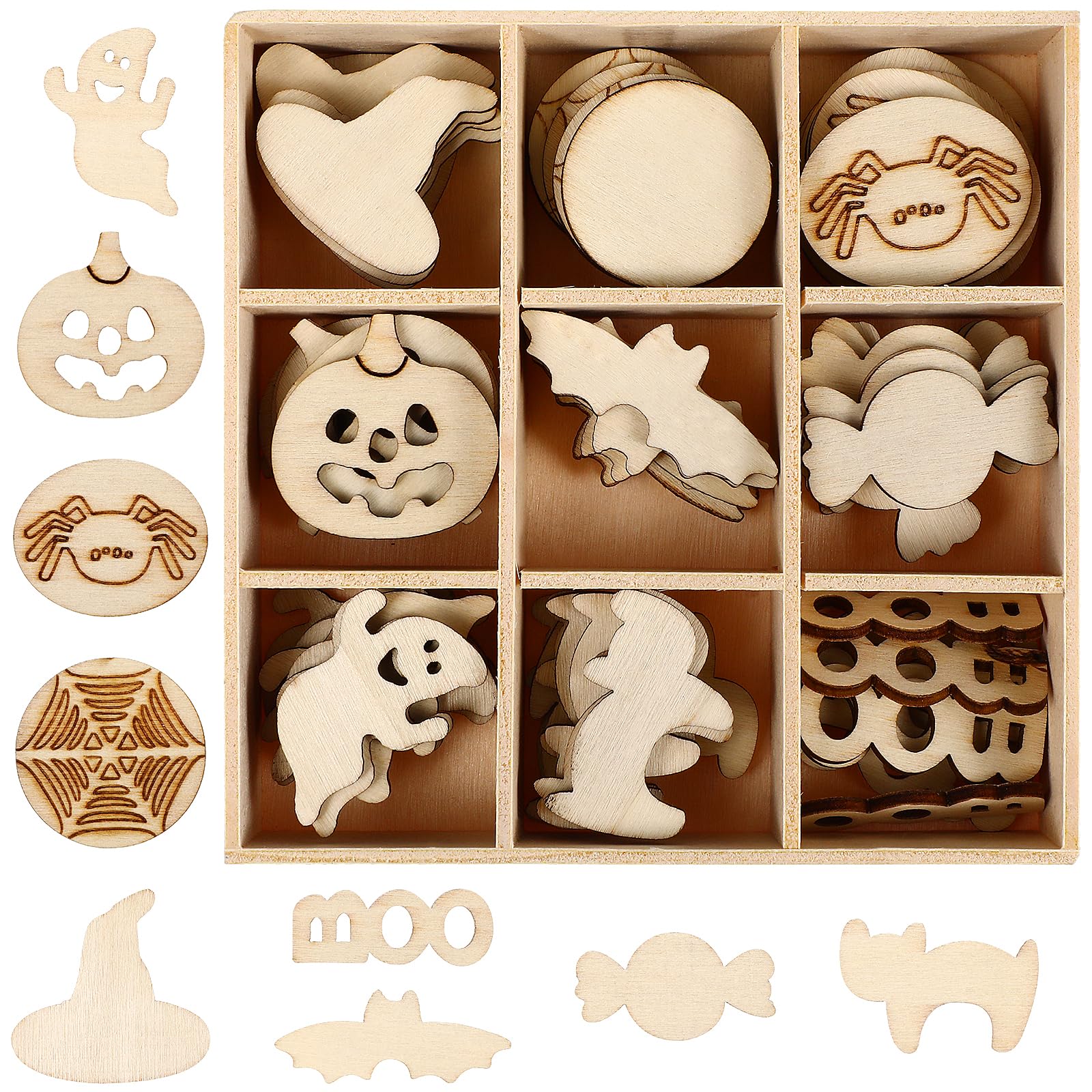 IMIKEYA 72Pcs Halloween Wooden Slices Blank Hanging Tags Unfinished Crafts Wood Ornaments for Decor Party DIY Home Decor…, 3.1X3.1CM, 16UQLDR857UWRSOPZUP15K