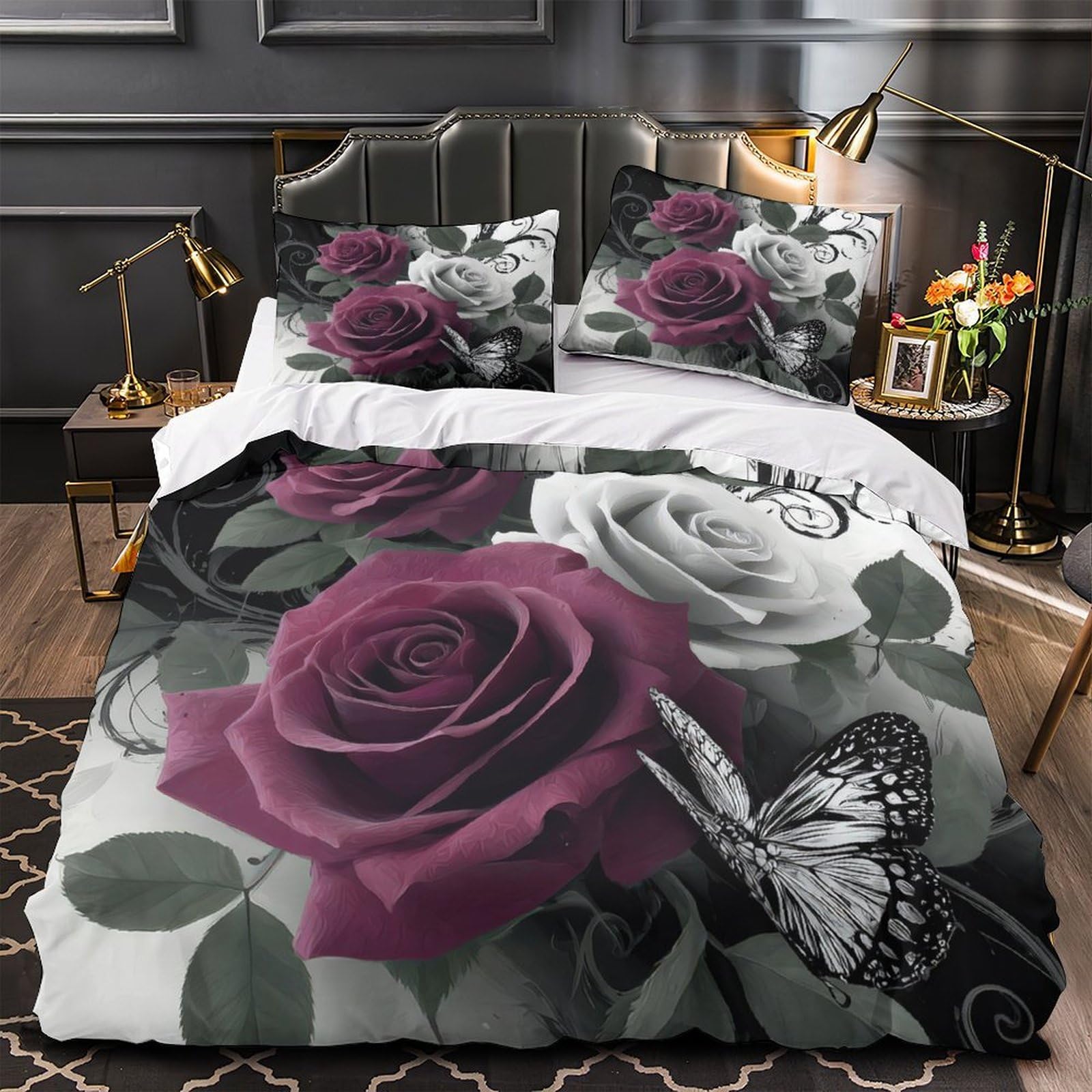 Housse de couette fermeture éclair fleurs violettes lit super king