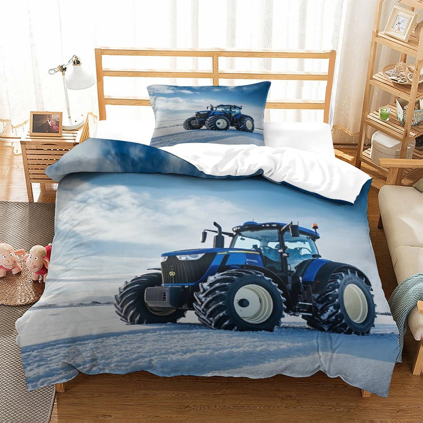 XiaopangXY FT Tractor Breathable Bedding Set Hidden Zipper Johndeer Duvet Cover Set with Pillowcases Quilt Cover Set Soft Microfiber 3D Printing Comforter Cover Single（135x200cm）