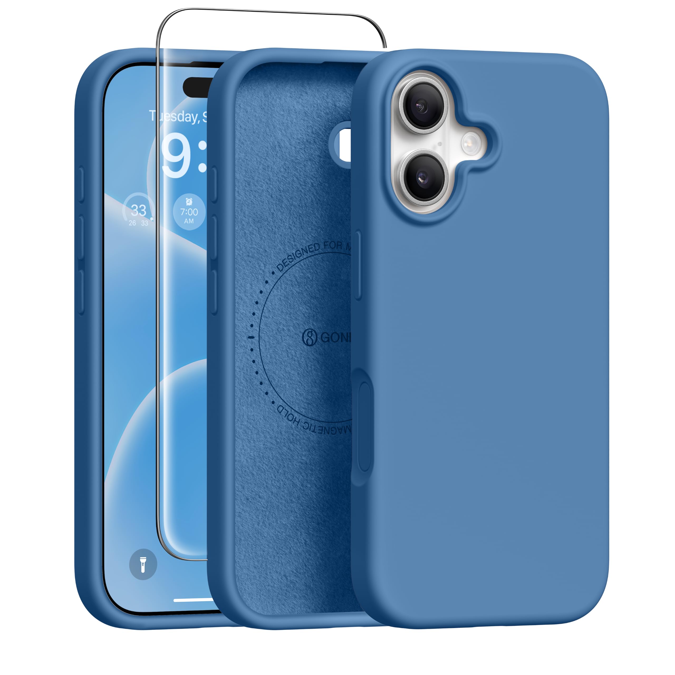 GONEZ Magnetic for iPhone 16 Case, Silicone Cover Lake Blue