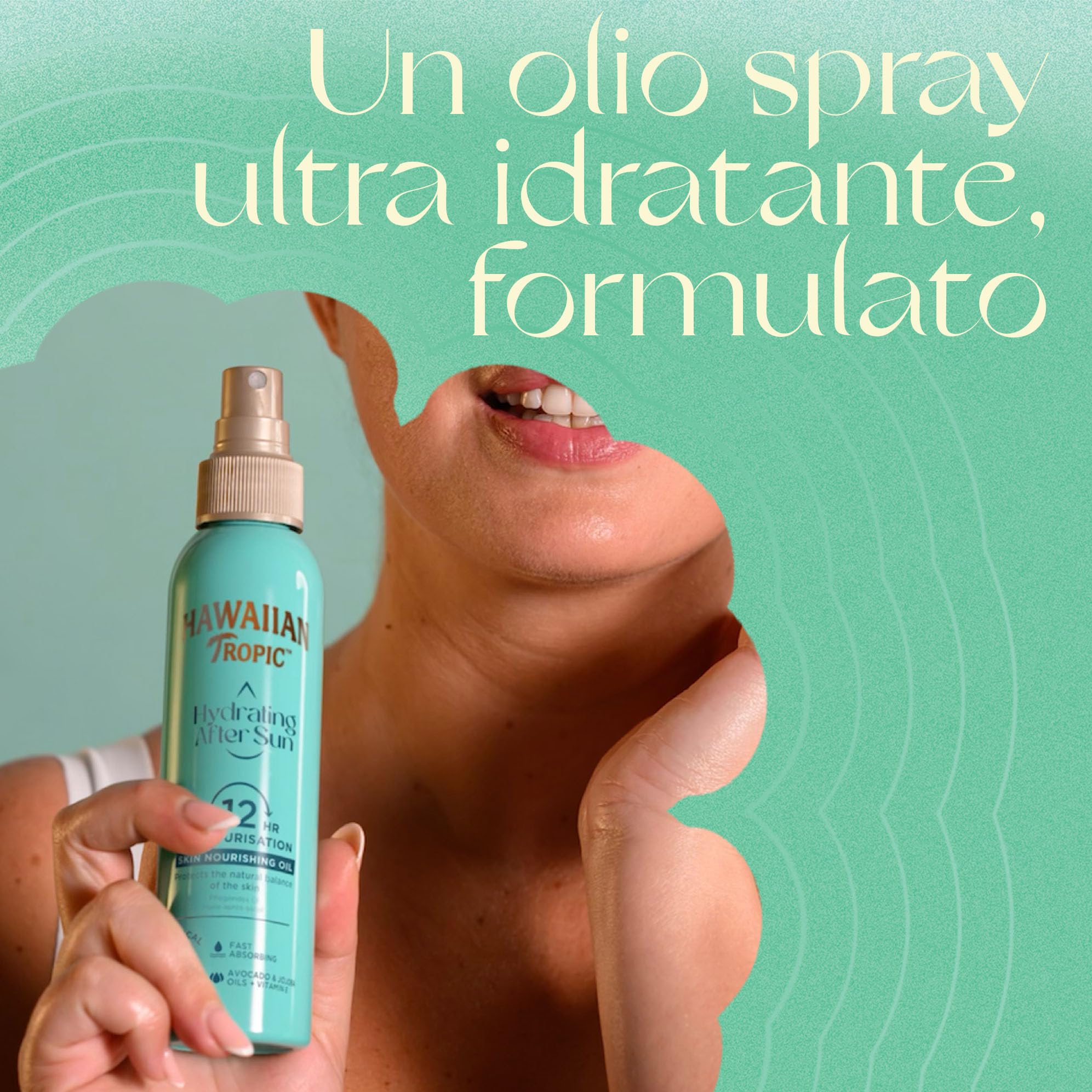 HAWAIIAN TROPIC Hydrating After Sun Skin Nourishing Oil 150ml, ad assorbimento rapido, con avocado & olio di Jojoba, resistente all'acqua, profumo tropicale, vegano