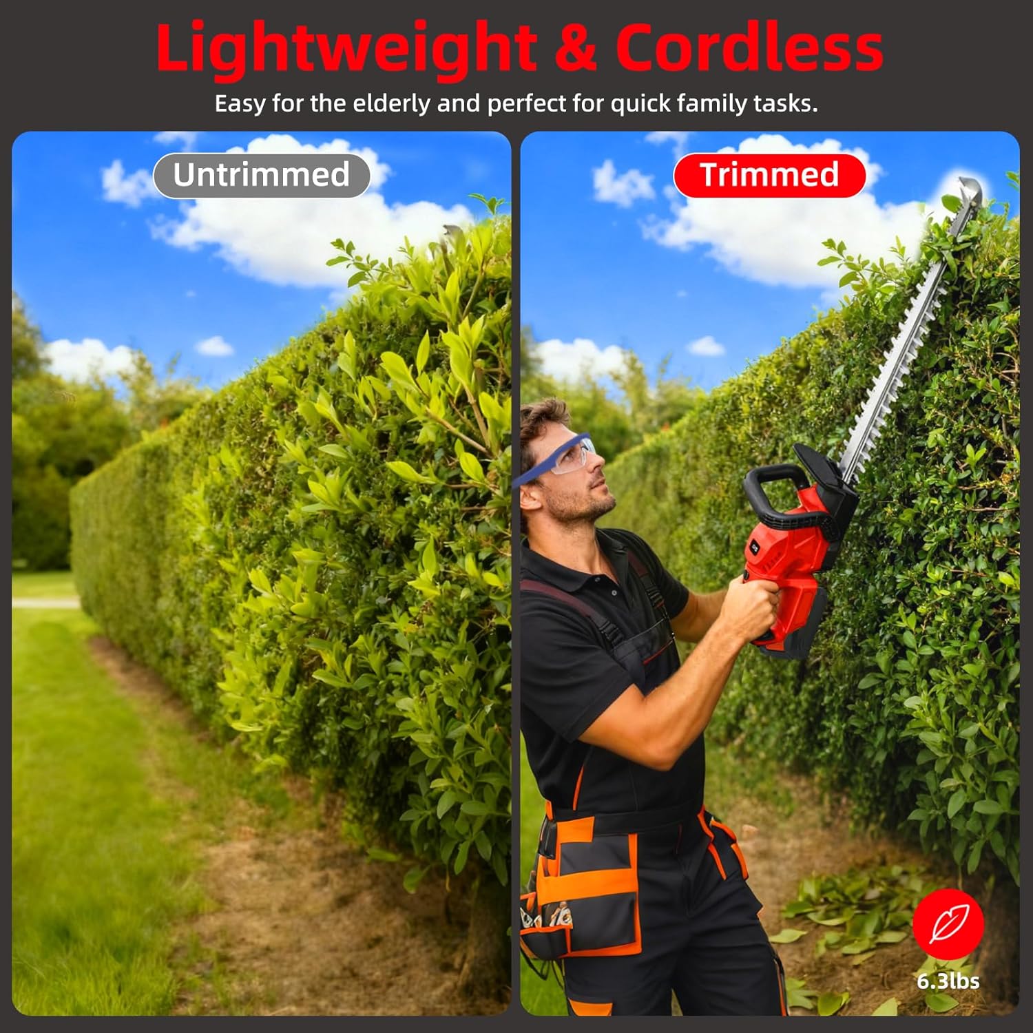 Hedge Trimmer Cordless with Rotatable Handle, 22-Inch Electric Bush Trimmers with 2 x 21V Batteries& Charger, 5/8" Cutting Capacity, Lightweight for Garden Handheld Shrub Trimming and Lawn Care