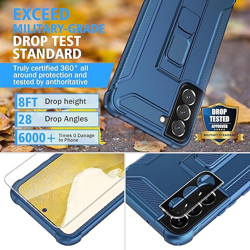 Miniatura 4 de ORETECH Funda con función atril para Samsung Galaxy S22, con 2 protectores de pantalla de vidrio templado protector de lente de cámara 360 de cuerpo