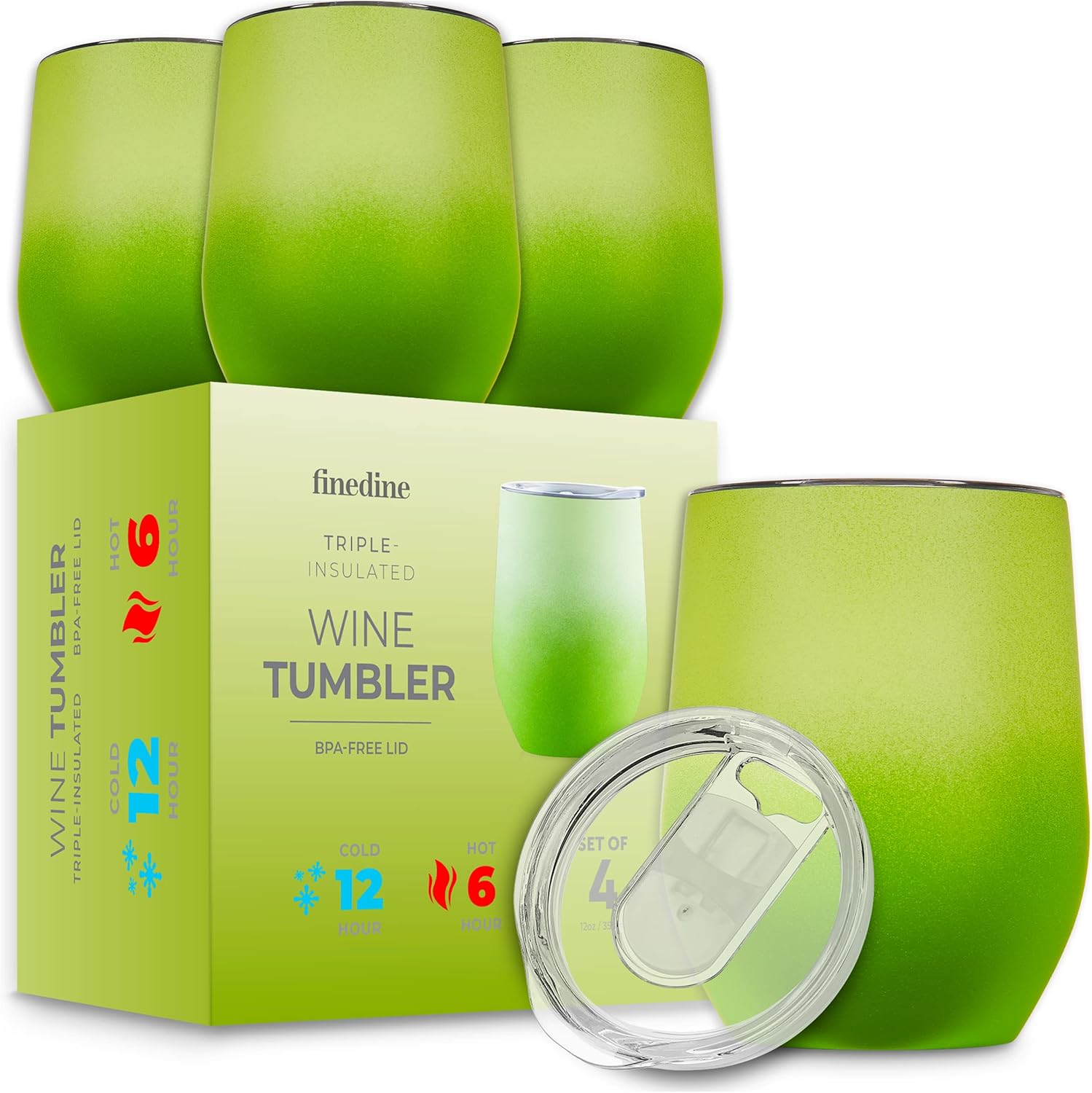 FineDine Triple Insulated Wine Tumbler With Lid (4 Pack