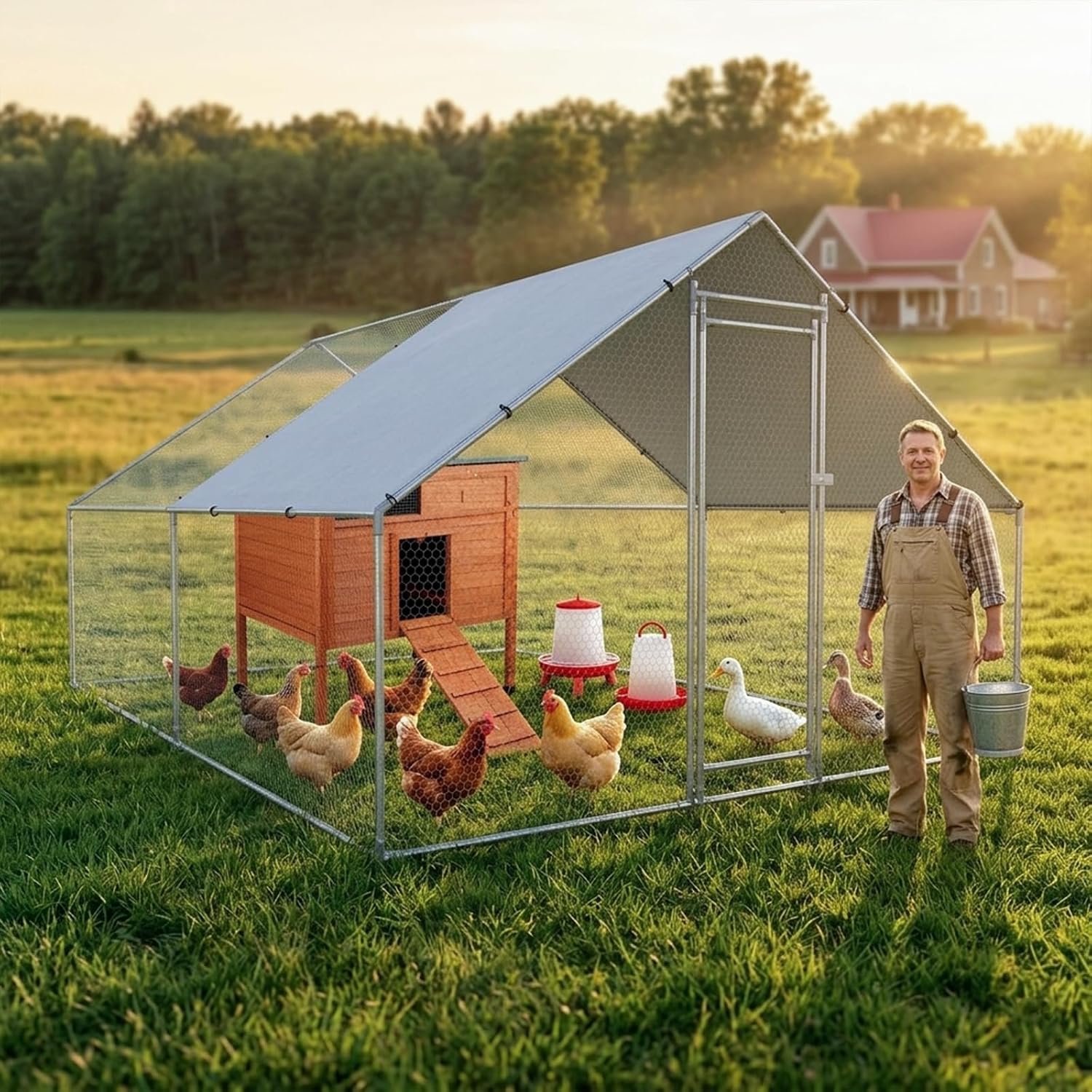 Wooden Chicken Coop for 1-2 Chickens, Poultry & Rabbit Hutch, Weatherproof Asphalt Roof, Ventilated Windows, Easy Clean, Nesting Box, Removable PVC Layer, 55.2" L x 29.6" W x 39.4" H, Orange