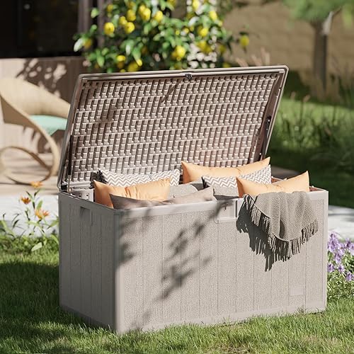 Miniatura 8 de UDPATIO Caja de cubierta grande XL de 130 galones, caja impermeable de resina de doble pared, caja de almacenamiento para terraza al aire libre con