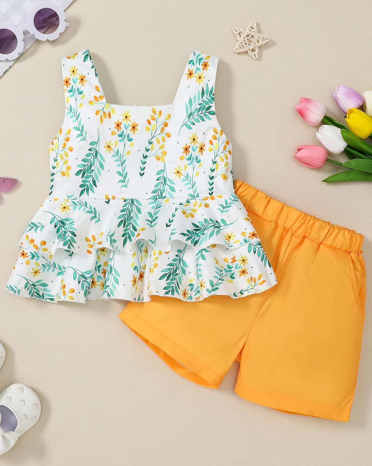 Toddler Girl Clothes Summer Outfits, Sleeveless Ruffle Hem Tank Top + Shorts 2Pcs Cute Baby Girls Clothing Set 1-5T - Image 6