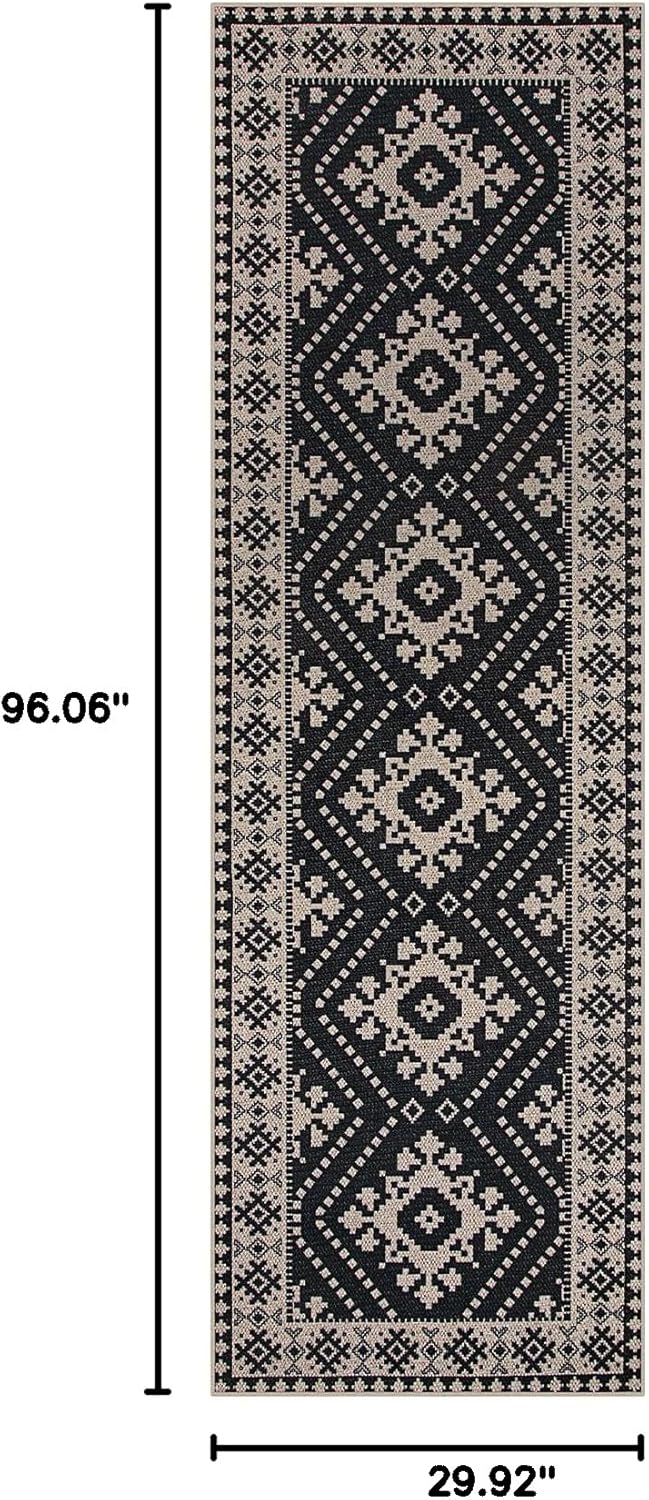 Lahome Bijou Moroccan Easy Jute Outdoor Runner Rug, 2x8 Washable Black Hallway Kitchen Runner Rug with Rubber Backing, Farmhouse Indoor Outdoor Carpet for Hallway 8ft Entryway Porch