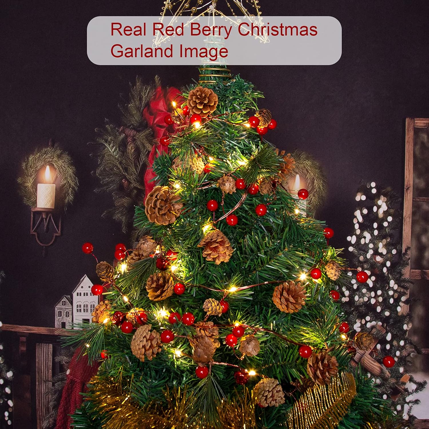 2 Pack Artificial Christmas Garland with Lights - Battery Operated 6.56FT Prelit Garland with 20 LED lights, Red Berries, Pine Cones, Pine Needles Decor for Xmas Tree Thanksgiving Home Fireplace Party
