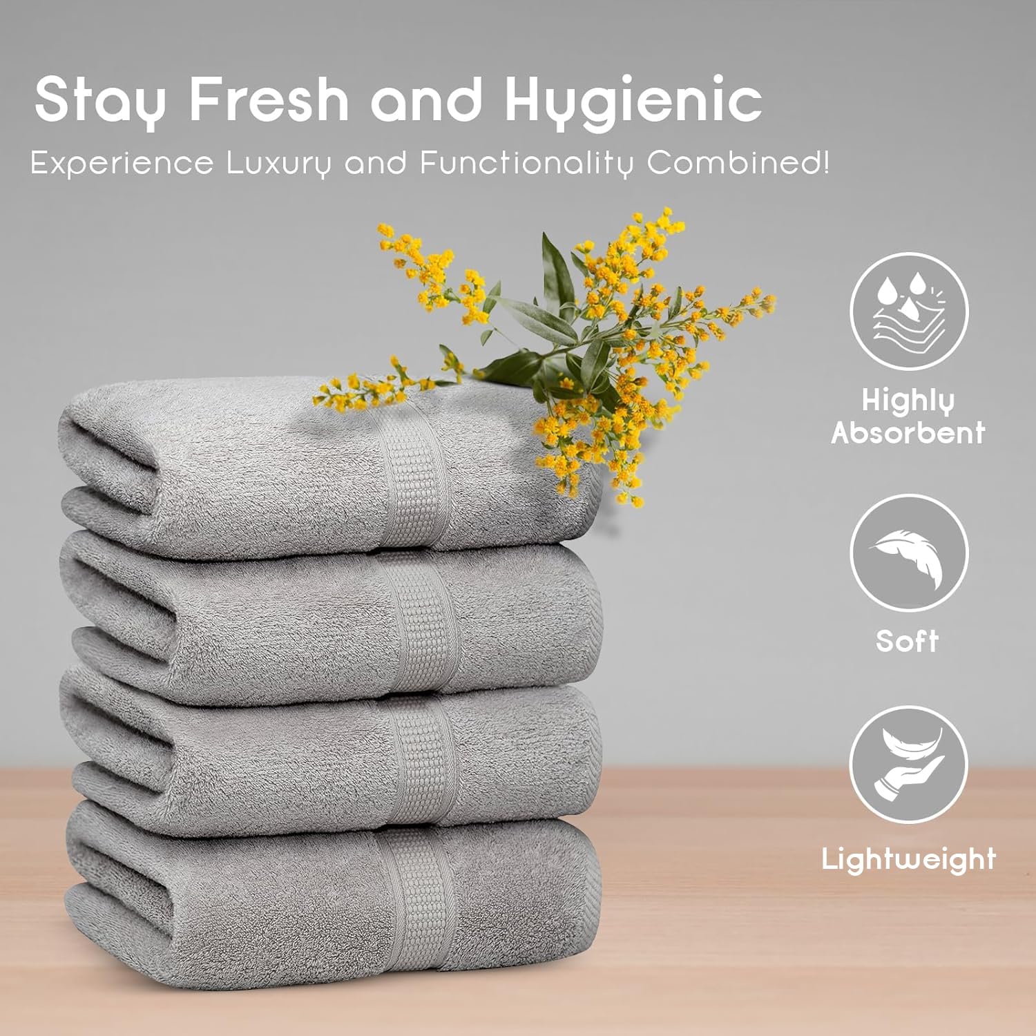 Ariv Serviettes de Bain en Coton de Bambou de qualité supérieure - Naturelles, Ultra absorbantes et respectueuses de l'environnement - 76,2 x 132,1 cm (Platine)