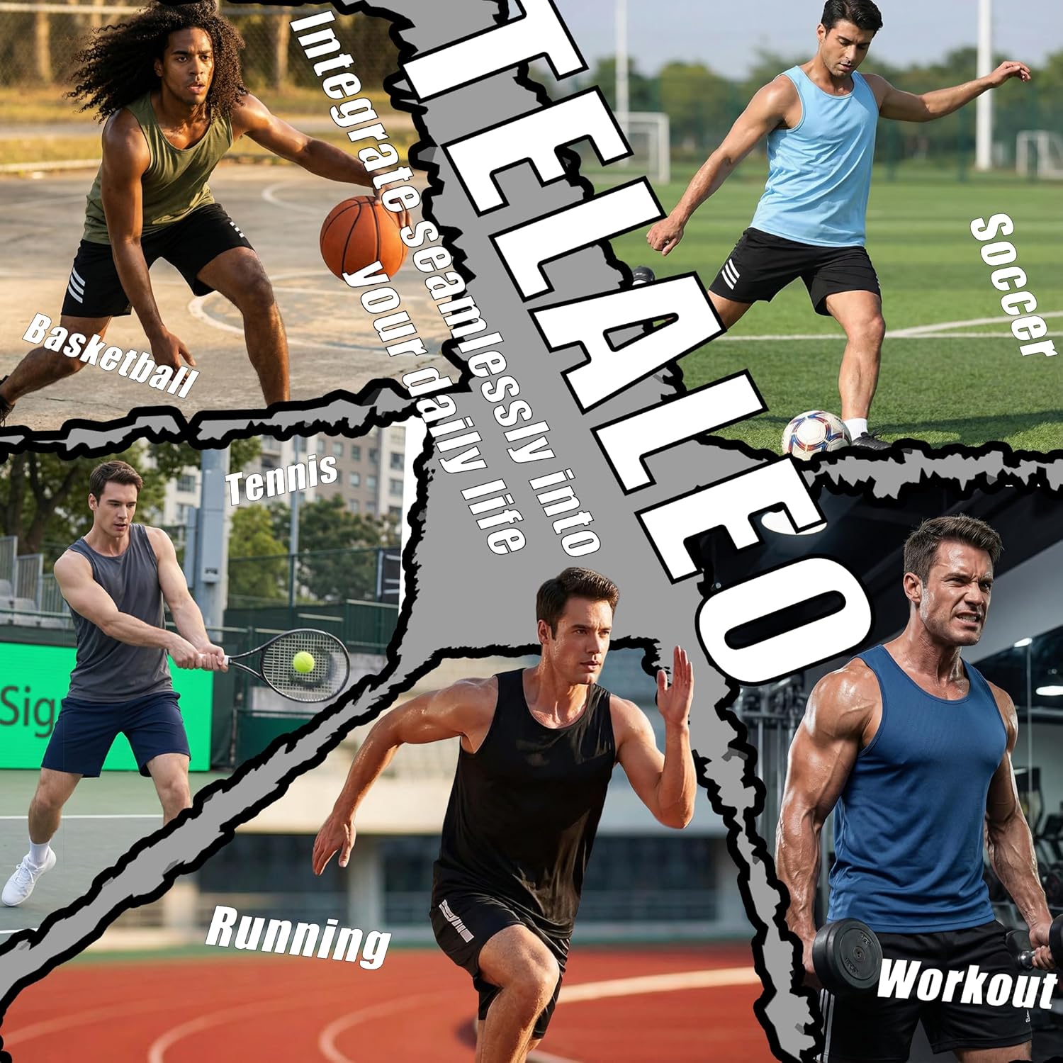 TELALEO 5 Pack Men's Workout Tank Tops Sleeveless Mesh Muscle Gym Shirt Quick Dry Black/Gray/Charcoal/Navy/Blue - Image 5