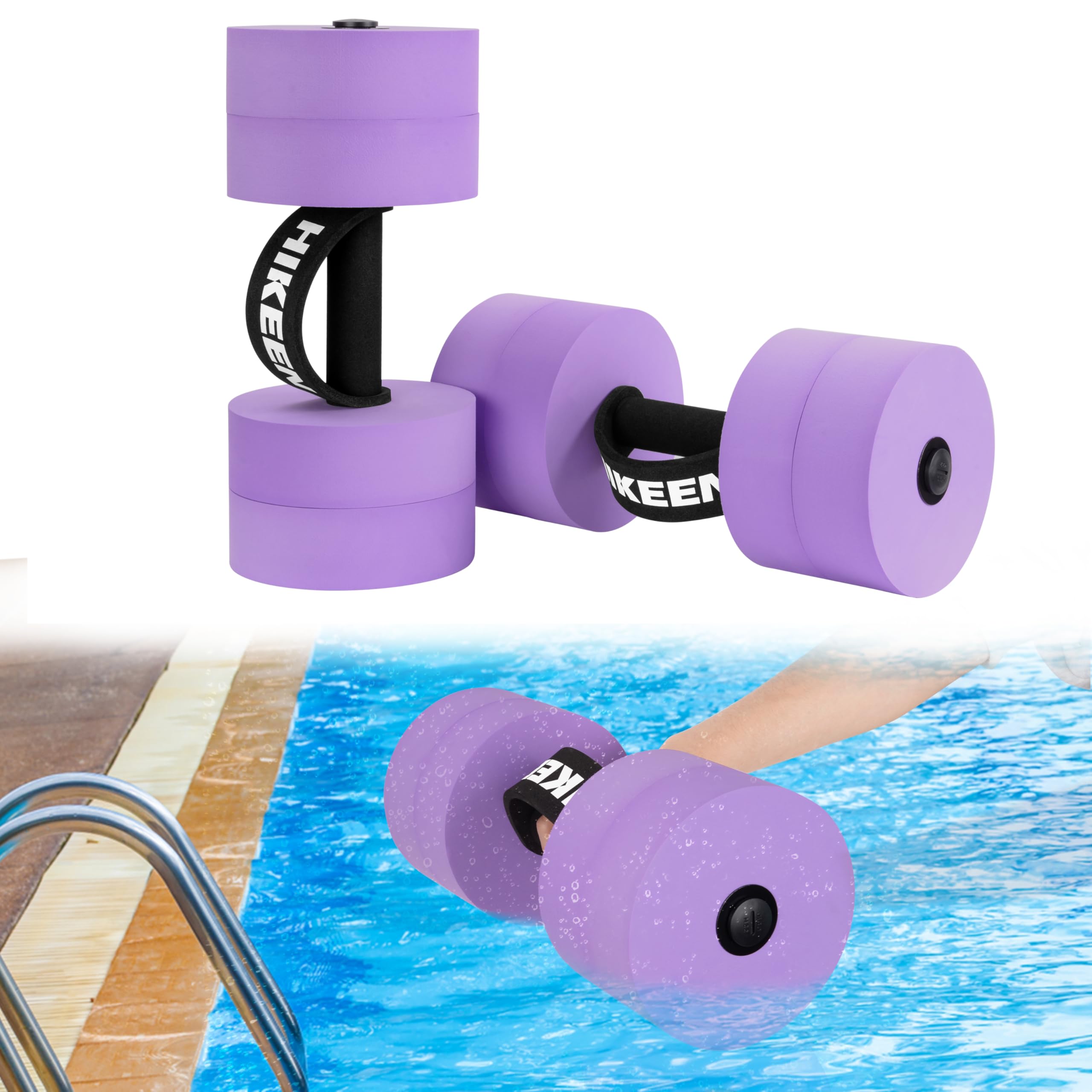 Hikeen Aquatic Exercise Dumbbells Water Dumbbell Pool Resistance Aquatic Fitness Barbells With 4 High-Density EVA Foam Pool Weights Dumbbells, for Water Aerobics Weight Loss