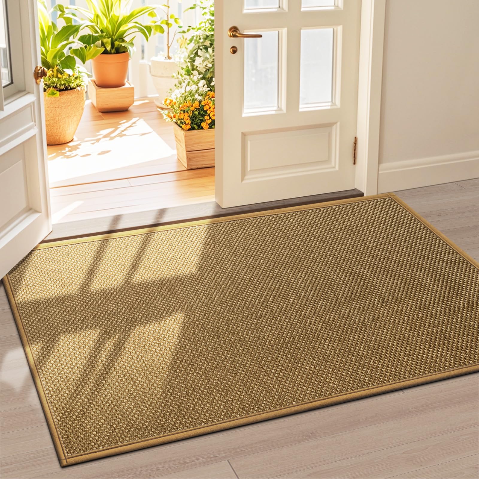 LEKEEPGO Door Mat Indoor 90 x 150 cm, Non-Slip Doormat, Washable Dirt Trapper Mat, Thin Door Mat, Absorbent Entrance Rug, Clean Mat, Entrance Mat for Indoor Use, Light Brown