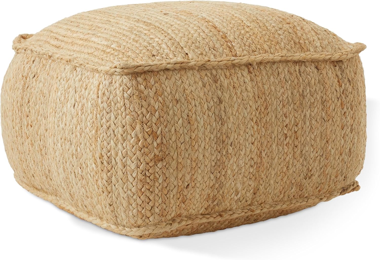 Casafield Braided Jute Pouf, Large Round Pouf Ottoman, 22" W x 22" D x 14" H Woven Jute Footrest, Decorative Indoor Boho Home Accent for Living Room