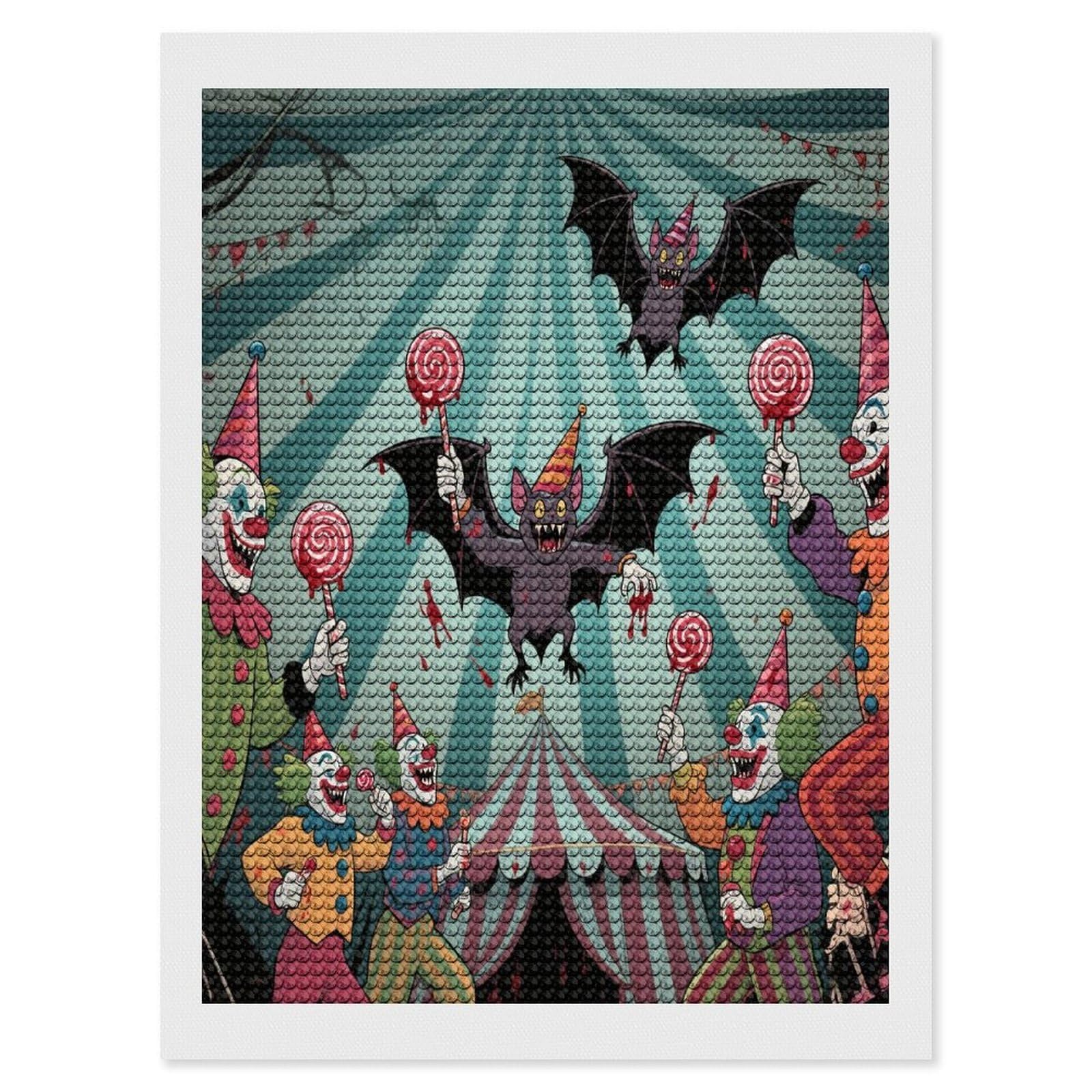 Pintura de diamantes redondos FekiLoot con diseño de payaso vampiro para adultos 8