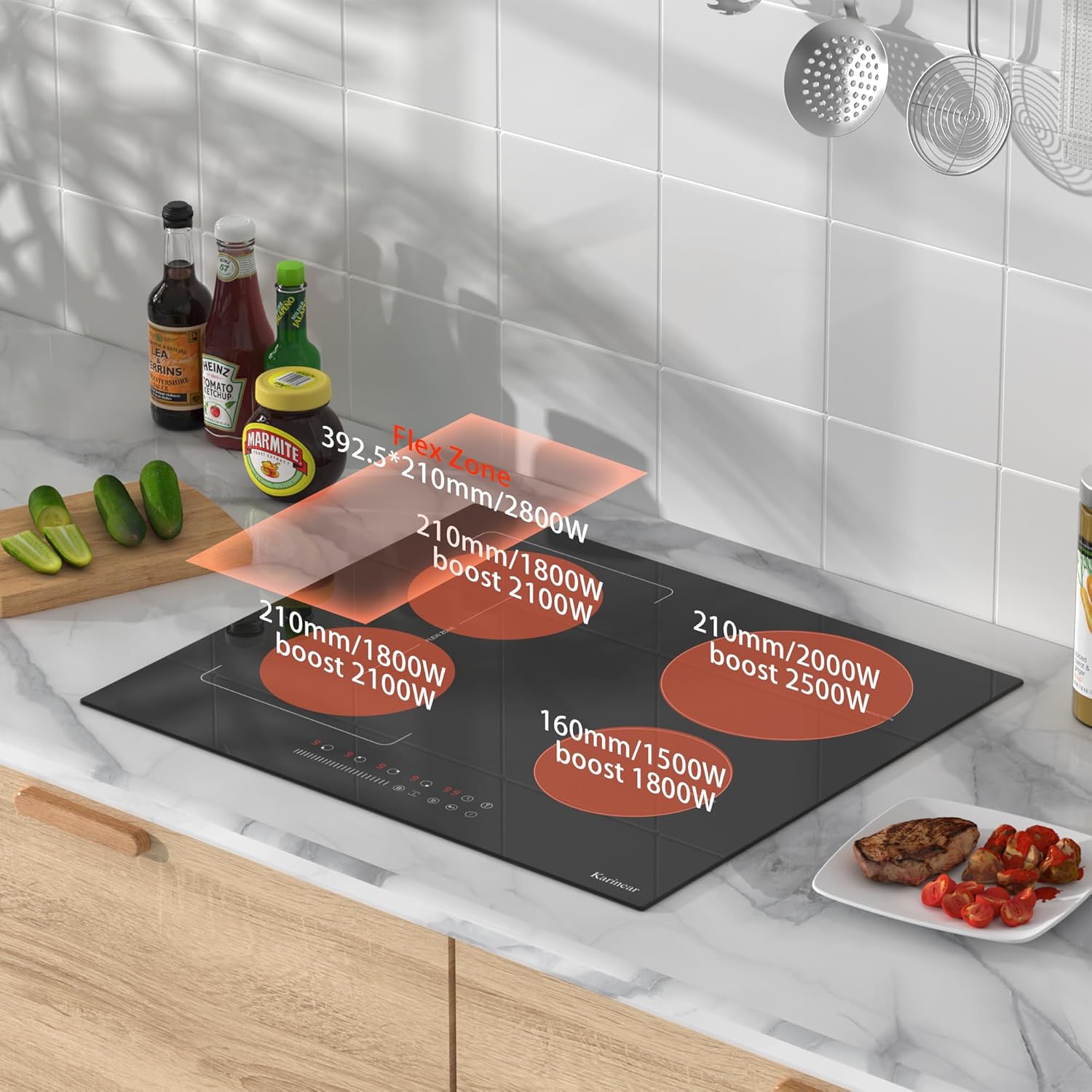 Image showing a child near the hob with the child lock icon highlighted.