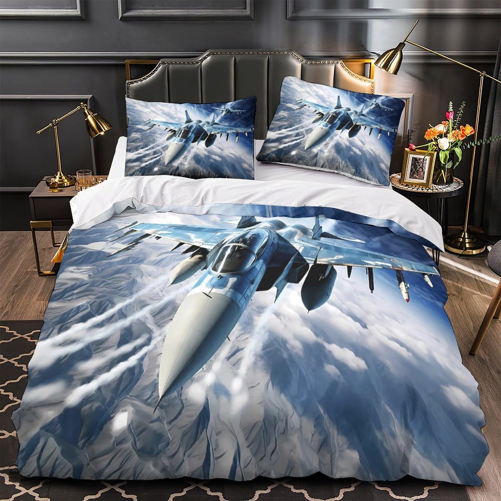 Housse de couette jet fighter entretien facile contre l'usure pour lit ado 220x240cm