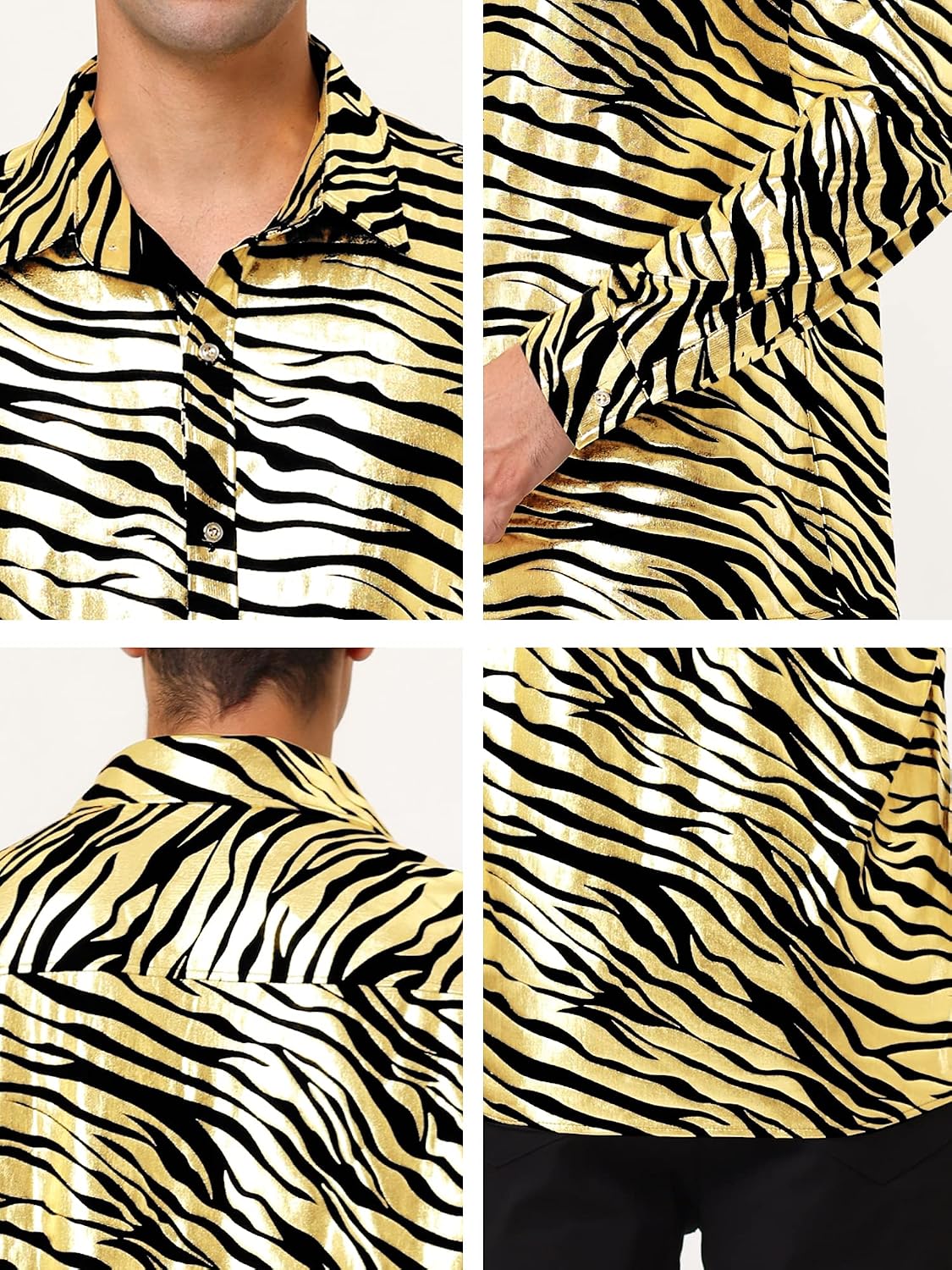 Lars Amadeus Men's Vintage Leopard Animal Print Button Down Long Sleeve Casual Shirt