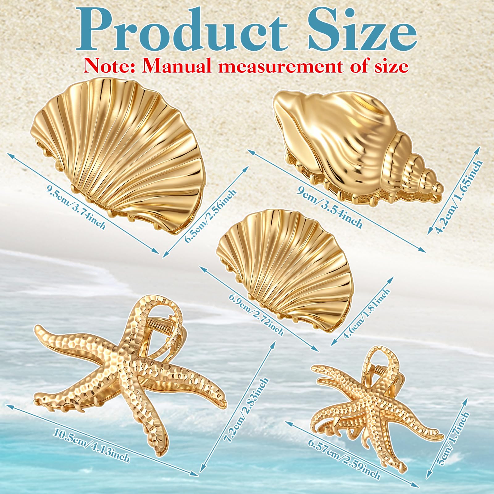 Gold Starfish & Shell Hair Clip Set 2-piece mermaid starfish hairband set, gold pearl bridal and  main image 3